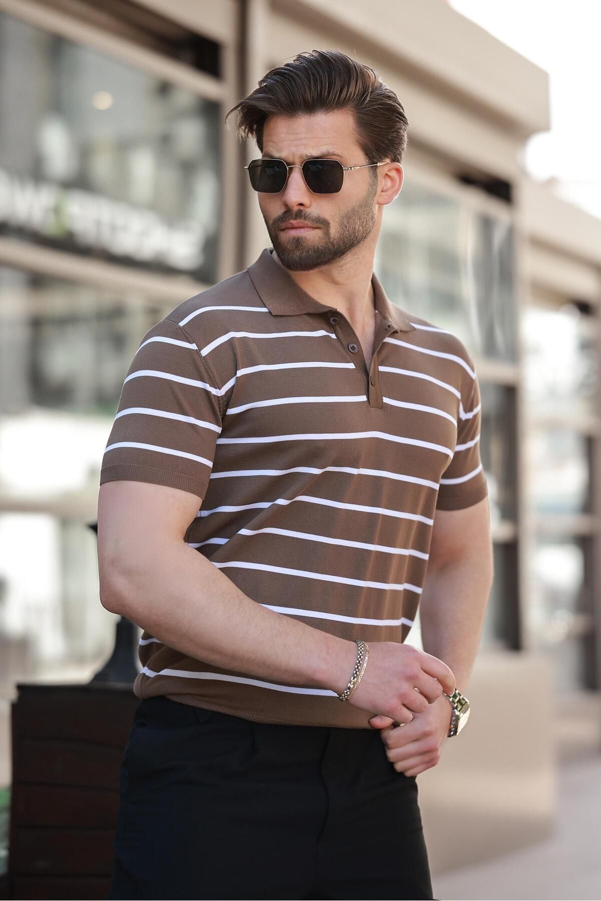 Madmext Vizon Çizgili Polo Yaka Erkek T-shirt E7405
