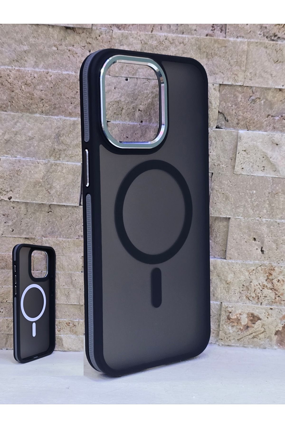 FATÖZ ACCESSORY İphone 15 Pro Max Uyumlu Kablosuz Şarj Destekli Antişok Korumalı Mat Siyah Buzlu Yüzeyli Sert Kılıf