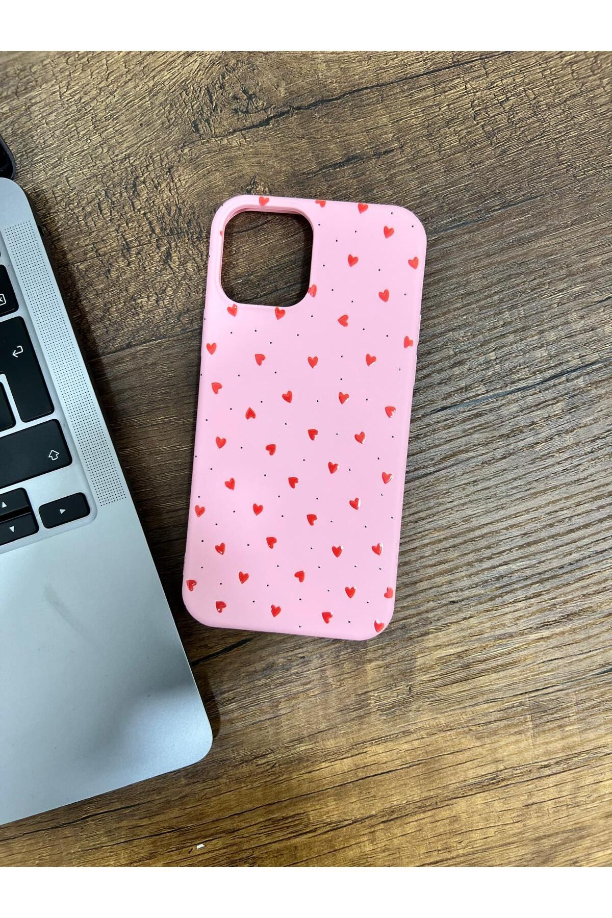 HZR Iphone 12/12Pro Pembe Kalp Desenli Silikon Kılıf