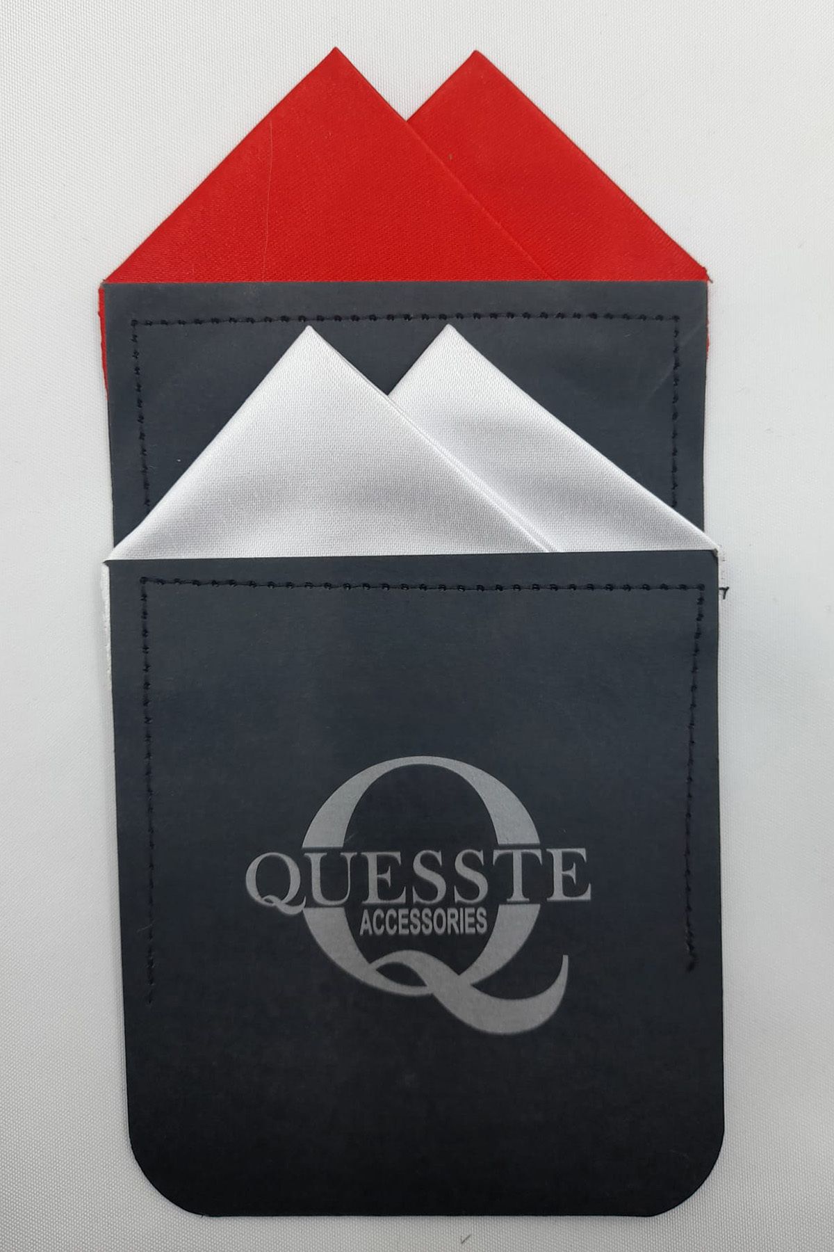 Quesste Accessory Erkek 2 li Kırmızı Beyaz Hazır Katlanmış Üçgen Model Cep Yaka Mendili