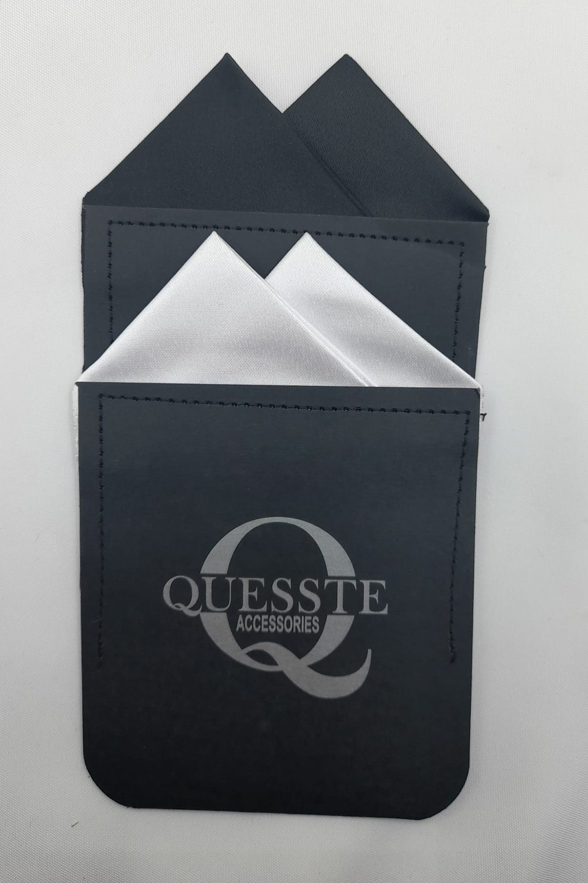 Quesste Accessory Erkek 2 li Siyah Beyaz Hazır Katlanmış Üçgen Model Cep Yaka Mendili
