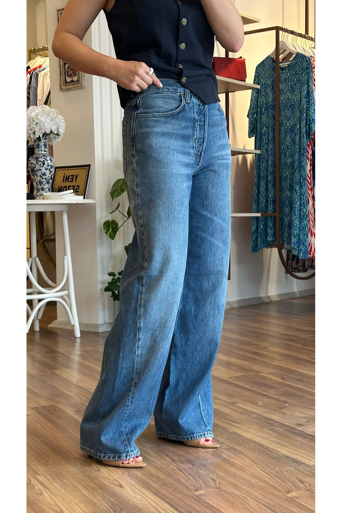 Unique Boutique Cs Ara Bel Baggy Mavi Renk Jean