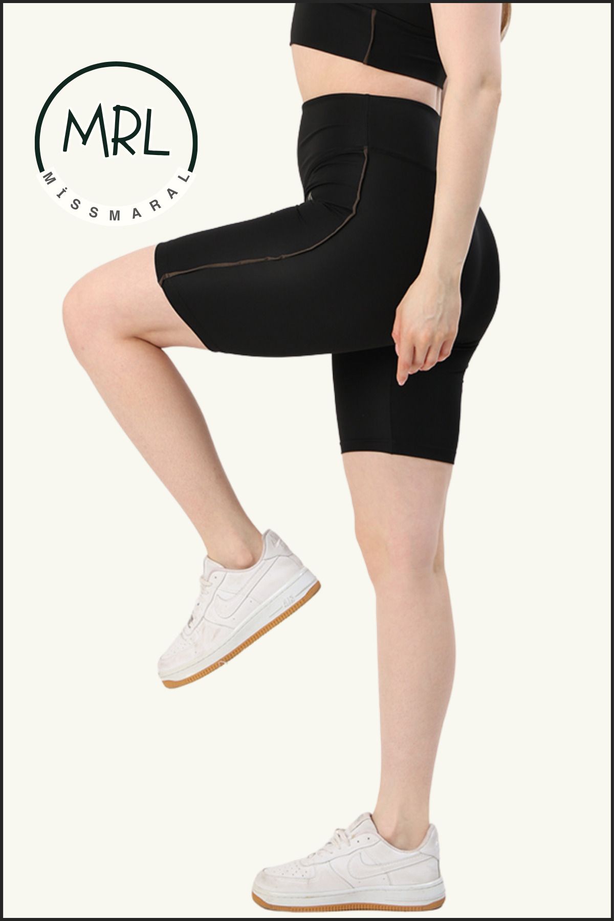 missmaral Kadın Siyah Yüksek Bel Toparlayıcı Biker Şort Kısa Spor Tayt Likralı Dalgıç Biker Tights 1043