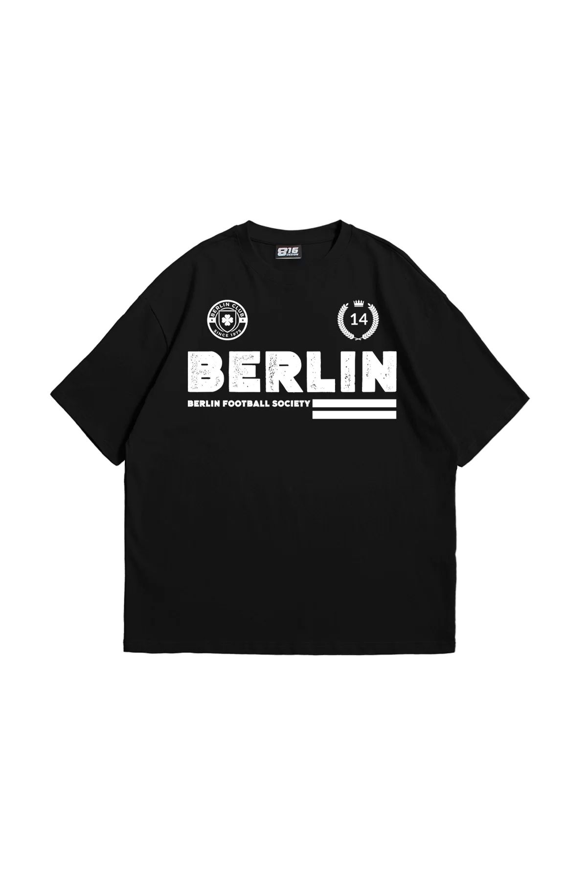 Bak Moda Berlin Baskılı Oversize Unisex Siyah Tshirt