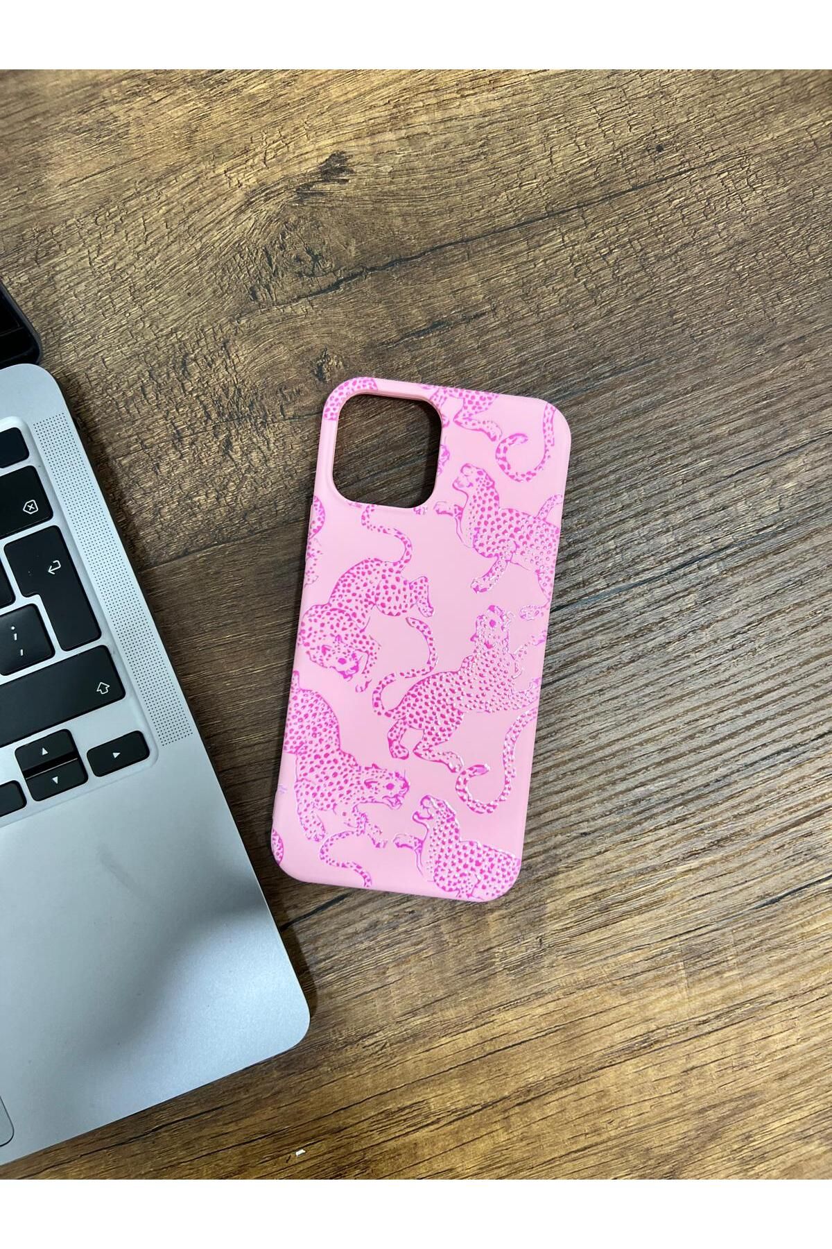 HZR Iphone 12/12Pro Pembe Taşlı Kaplan Desenli Silikon Kılıf