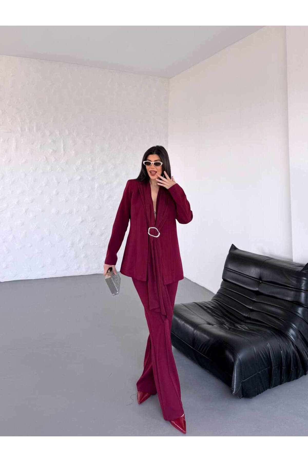 Zweiteiliges Blazer-Set mit Schalkragen - Görsel 7