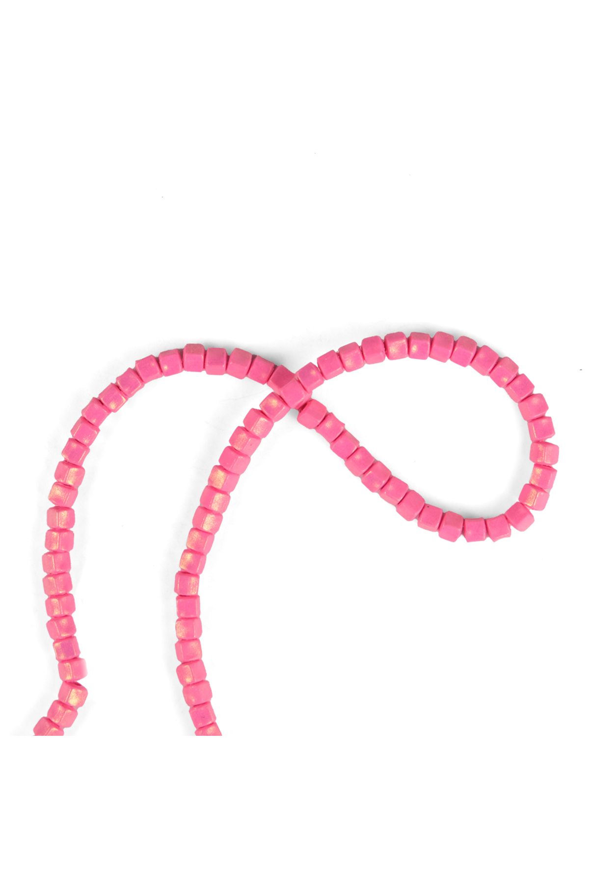 Prestij Boncuk 5mm Küp Fimo Fosfor Pembe Renk Üzeri Sedefli Simli Fosfor Pembe Fimo Boncuk Dizisi Polimer Kil 40 CM