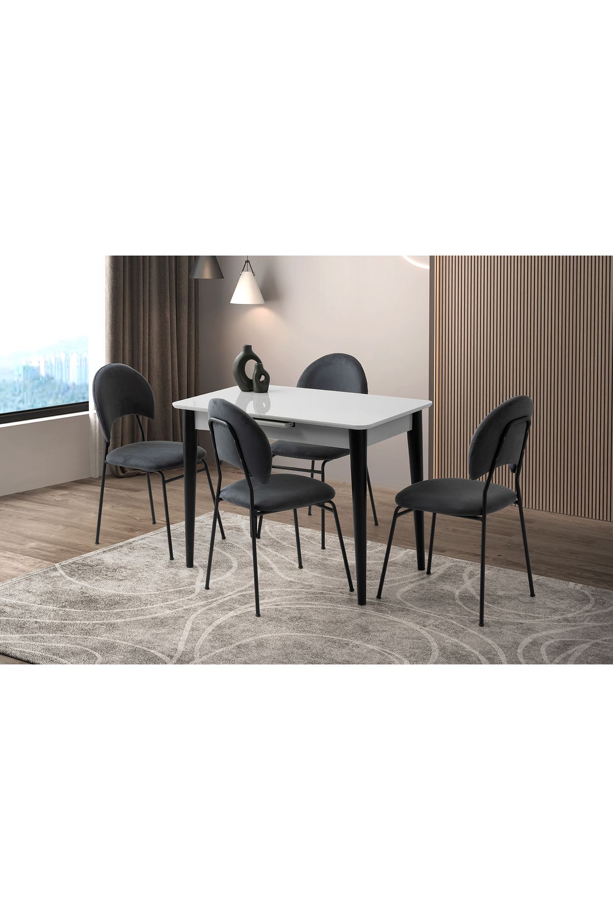 Levent Mobilya Aksesuar MADRİD HG MASA, CLARUS SANDALYE, AÇIK GRİ, 100x60