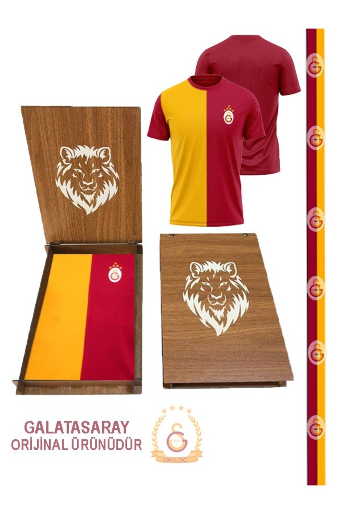 Galatasaray Orijinal 5 Yıldız Parçalı Forma T-shırt Aslan Ahşap Kutu Hediyeli