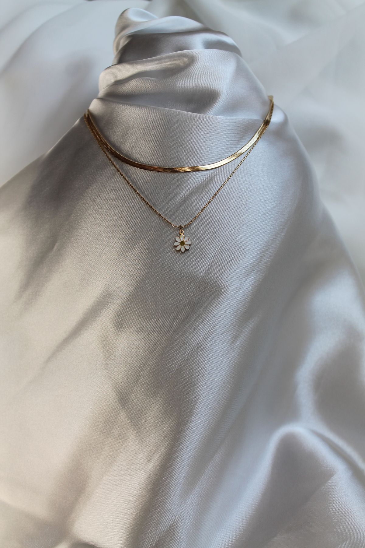 TEDDY JEWELLRY Papatya Figürlü İtalyan Zincirli 2 li Gold Çelik Kolye