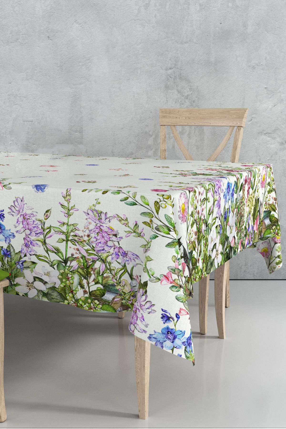 Home 140 x 240 cm Kır Çiçekleri Krem Masa Örtüsü