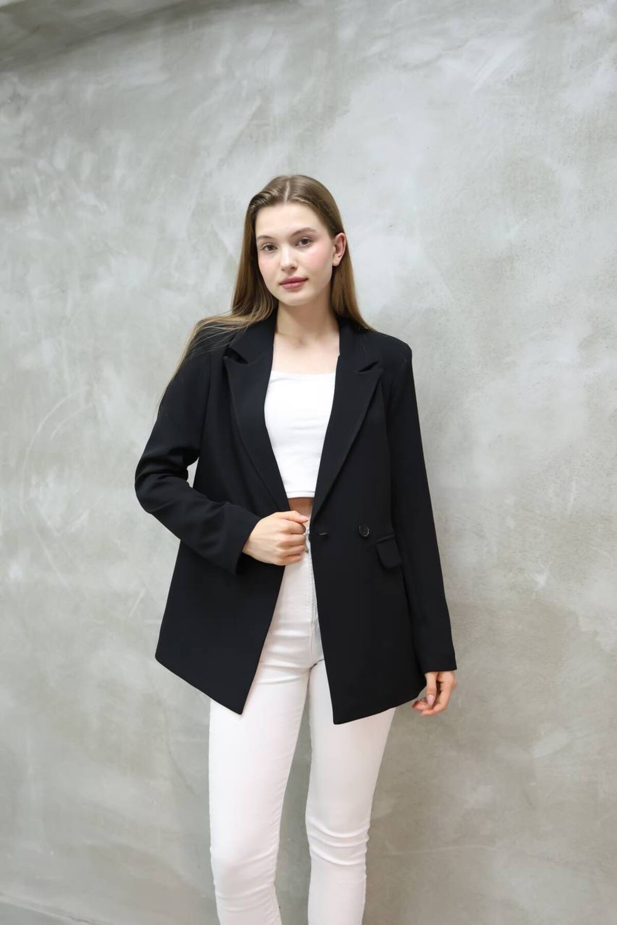 Kadın Blazer Ceket Siyah Tek Düğmeli Klasik Kesim - Görsel 6