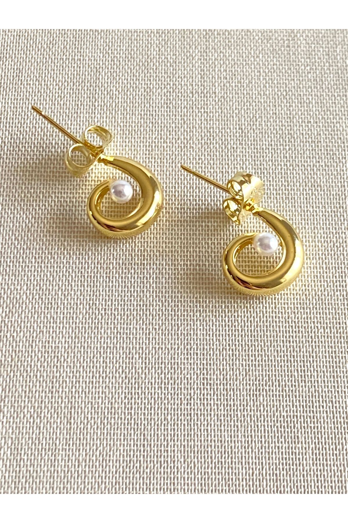 FIERA JEWELRY İncili Sarmal Paslanmaz Çelik Kadın Küpe
