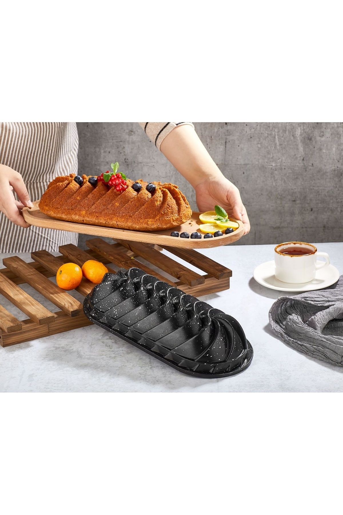 ELDİPA Granit Efektli Döküm Baton Kek Kalıbı Siyah (290×165×70 mm) – Yapışmaz, Kolay Temizlenen, PFOA Free