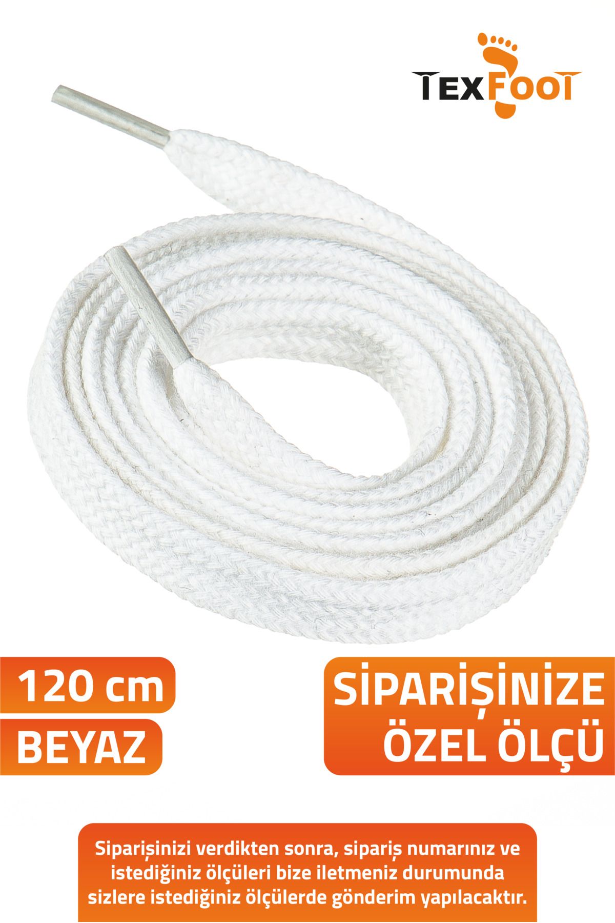 TexFoot Yassı Pamuk Ayakkabı Bağcığı – Dayanıklı 120 cm Spor ve Günlük Kullanım İçin