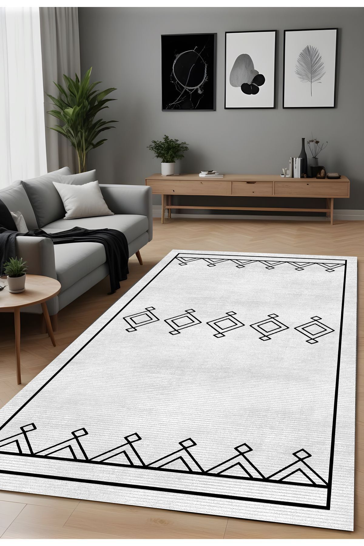 Liriya Dijital Baskı İskandinav Desen Modern Dekoratif Makinada Yıkanabilir Salon Mutfak ve Yolluk Halısı
