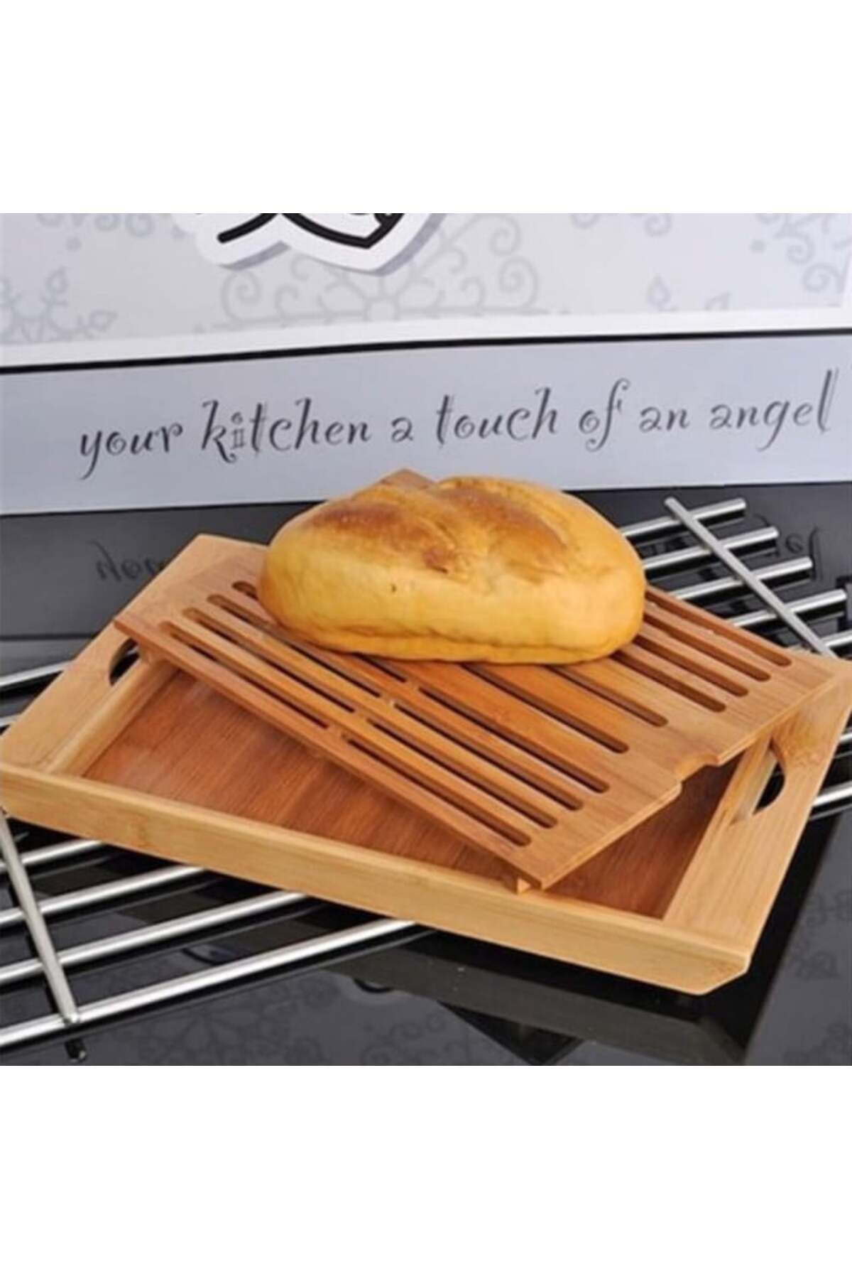 PUFO-bamboo bread slicer with tray, 37 x 22 cm 3