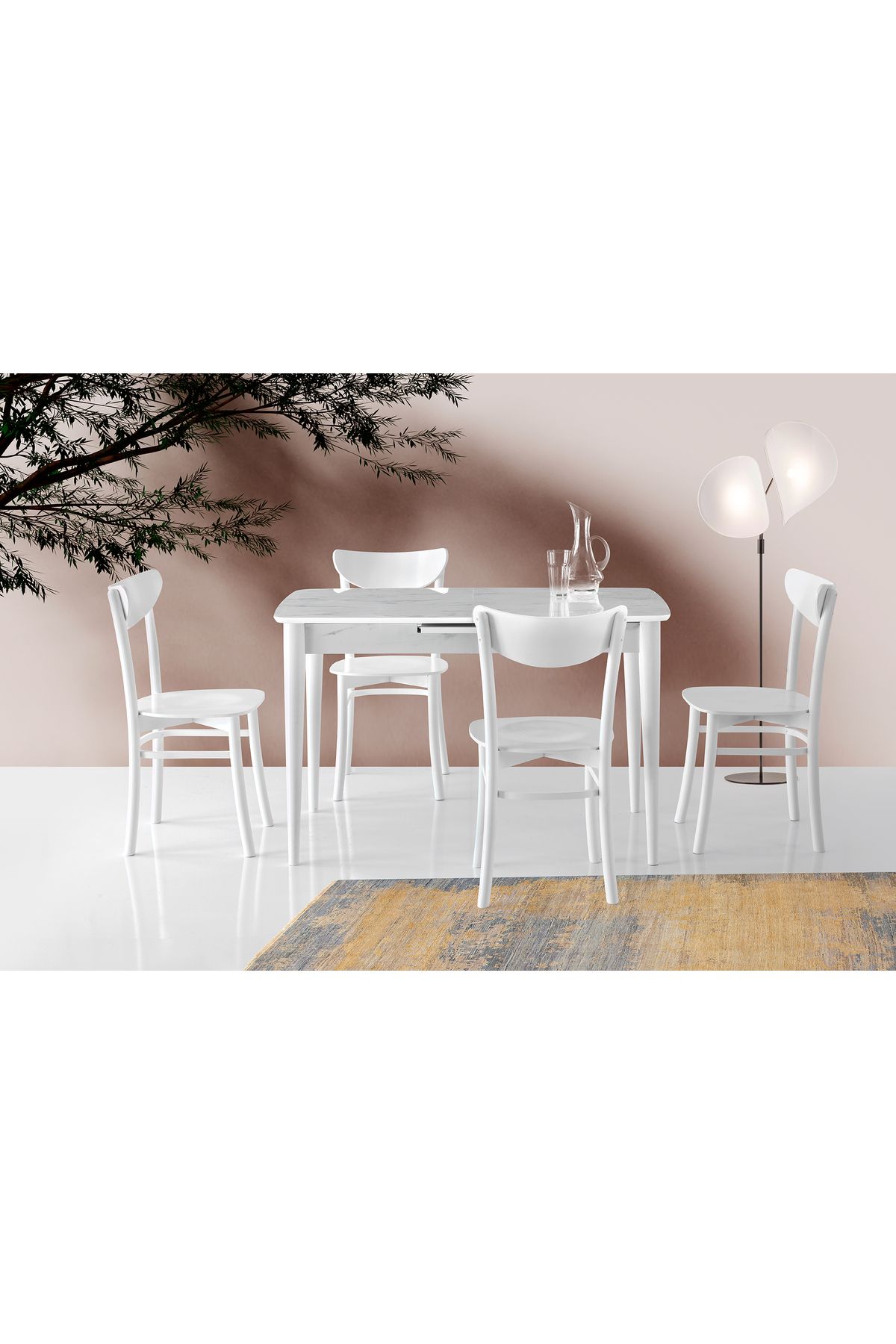 Levent Mobilya Aksesuar MADRİD HG MASA, KAPALI ALMAN SANDALYE, MARMO, 120x70