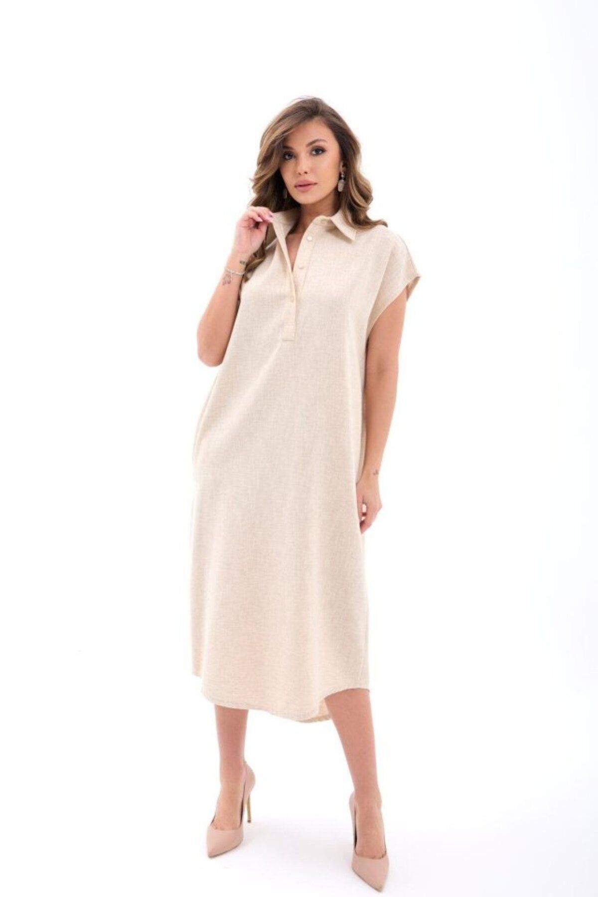 velmorafashion 7451 ELBİSE-BEJ