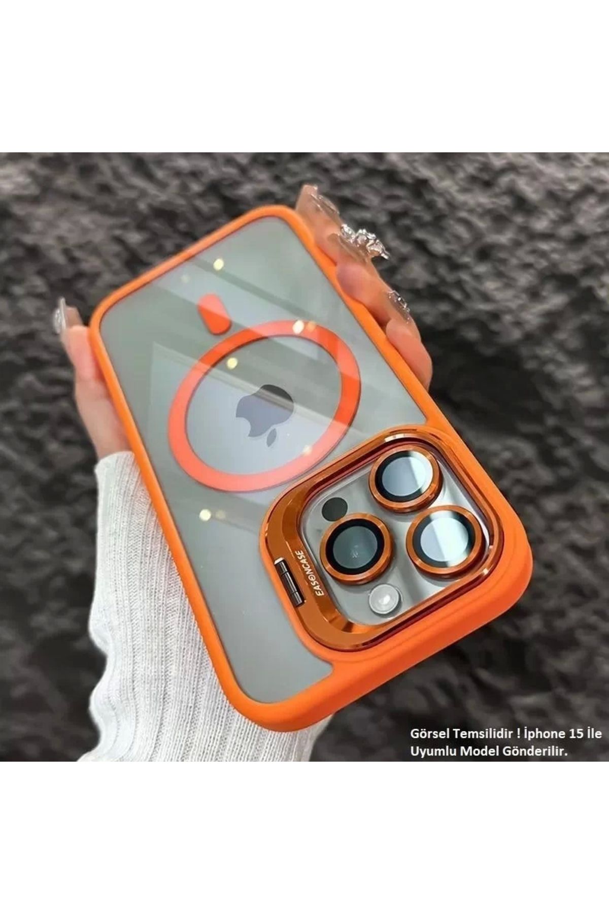 Miscase iPhone 15 Pro Max Uyumlu Kılıf Klon Stantlı + Lens Korumalı MagSafe Kapak