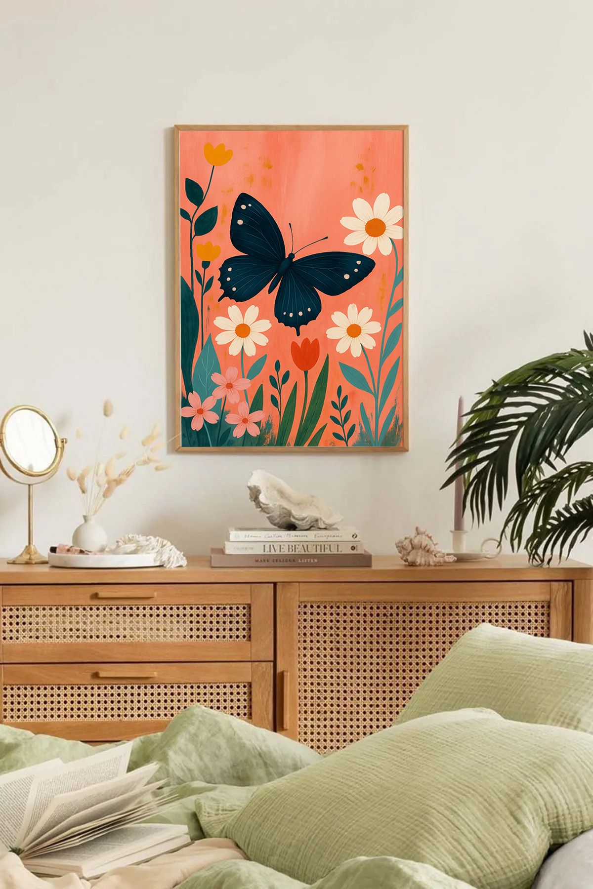 Dekorsiahome Tek Parça Ahşap Çerçeveli Oturma Odası Salon Mutfak Tablo TK0175