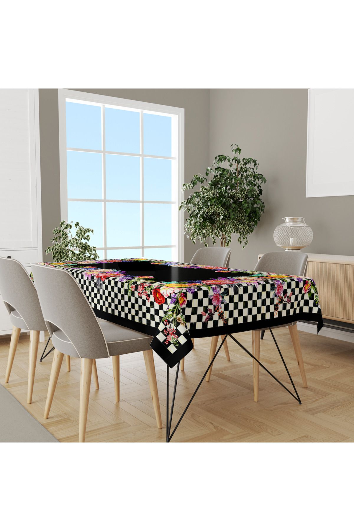 Home Dama Desenli Vintage Çiçekli Siyah Dertsiz 140x200 cm Masa Örtüsü