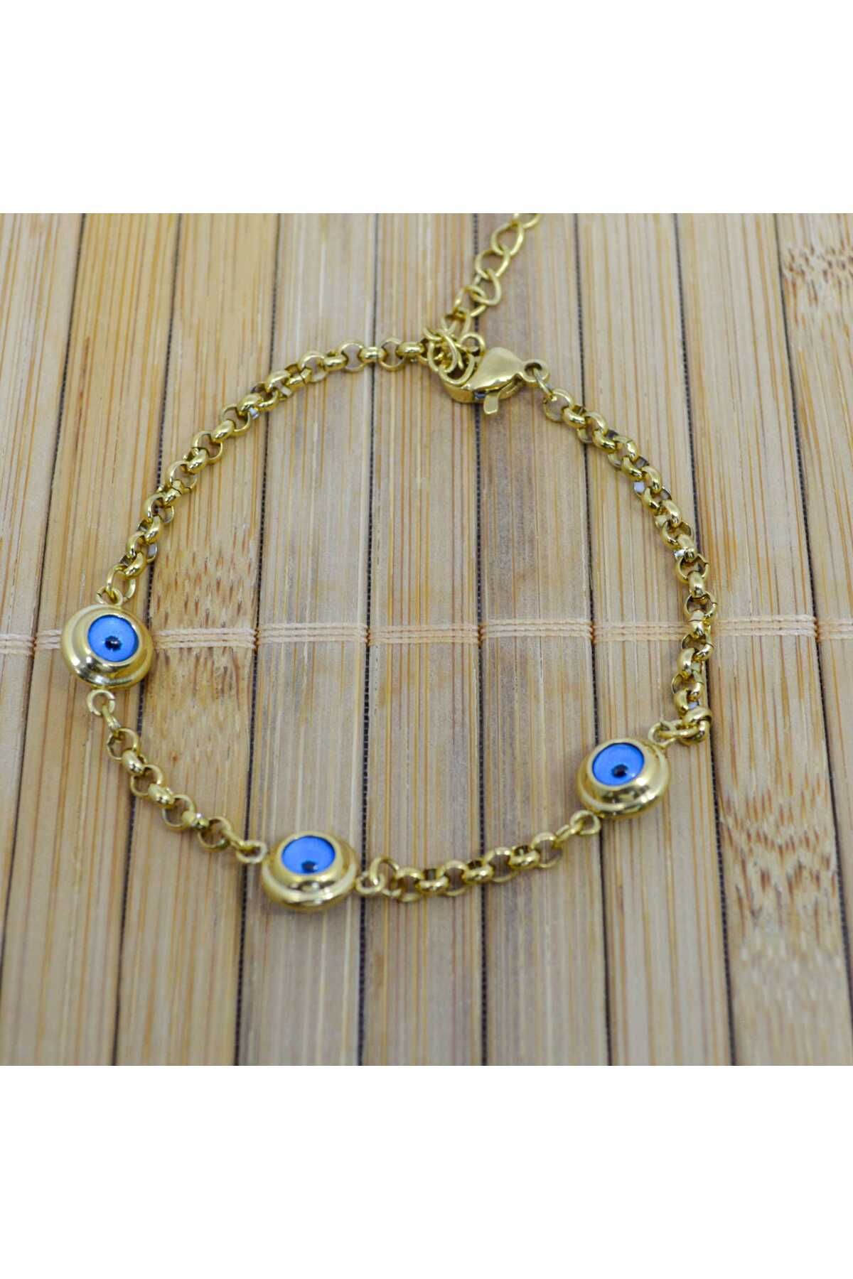 StainlessStore Melaura Gold Renk Nazar Boncuklu Çelik Bileklik