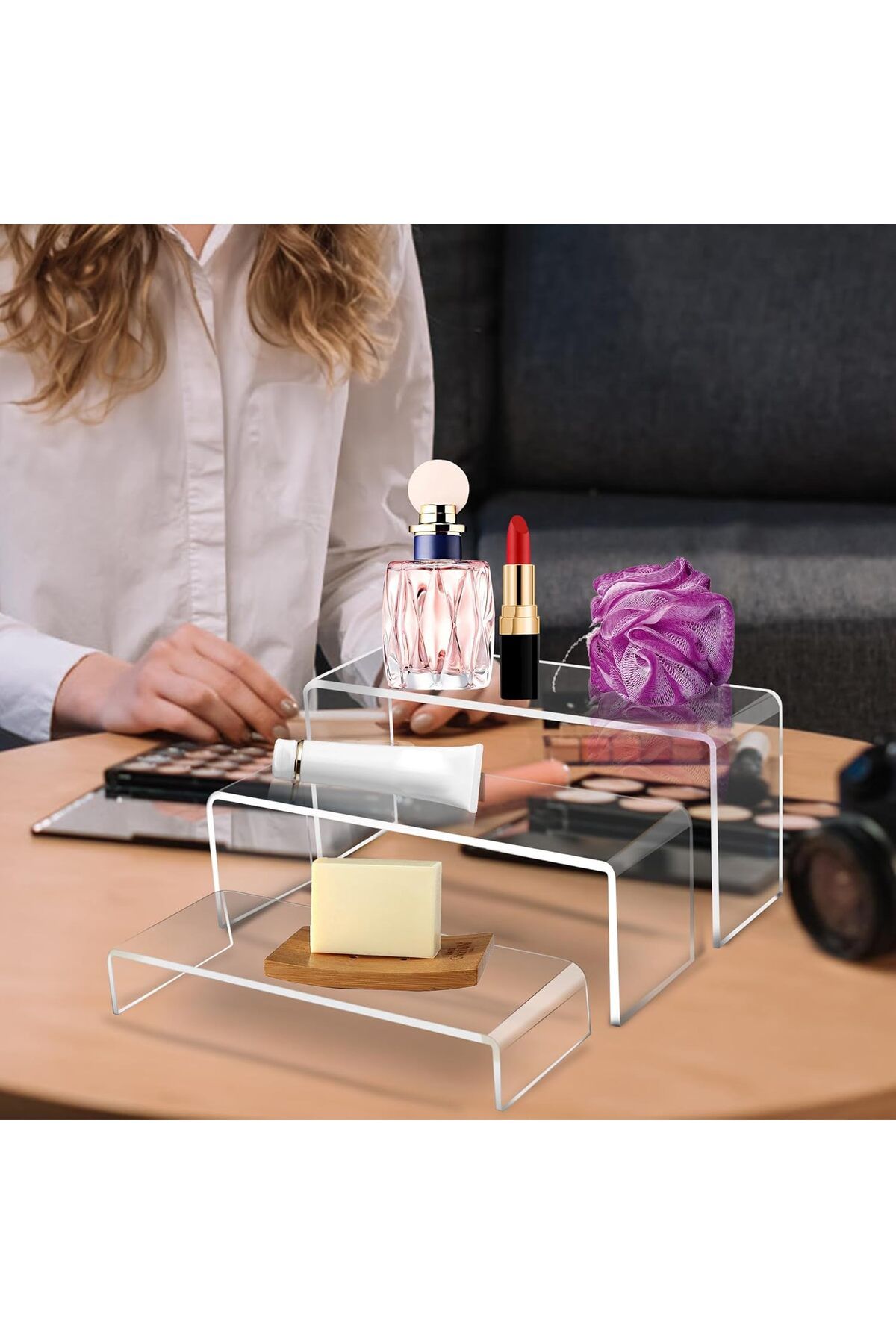 Generic-3 PC Large Clear Acrylic Riser Set, Acrylic Display Risers Shelf for Food Display,10 x 3.9 x 3.9 in 2