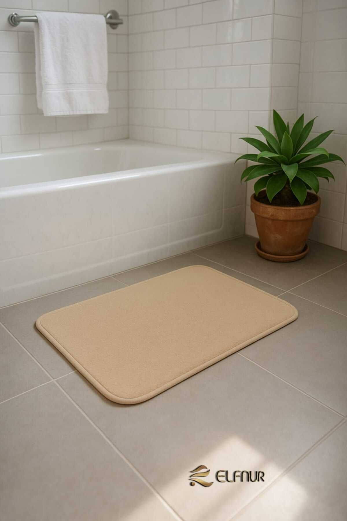 elfnur 1 Adet ) 40*60 Cm Şık Tasarım Banyo Paspası Kaymaz Tabanlı Su Emici Yapı Kare