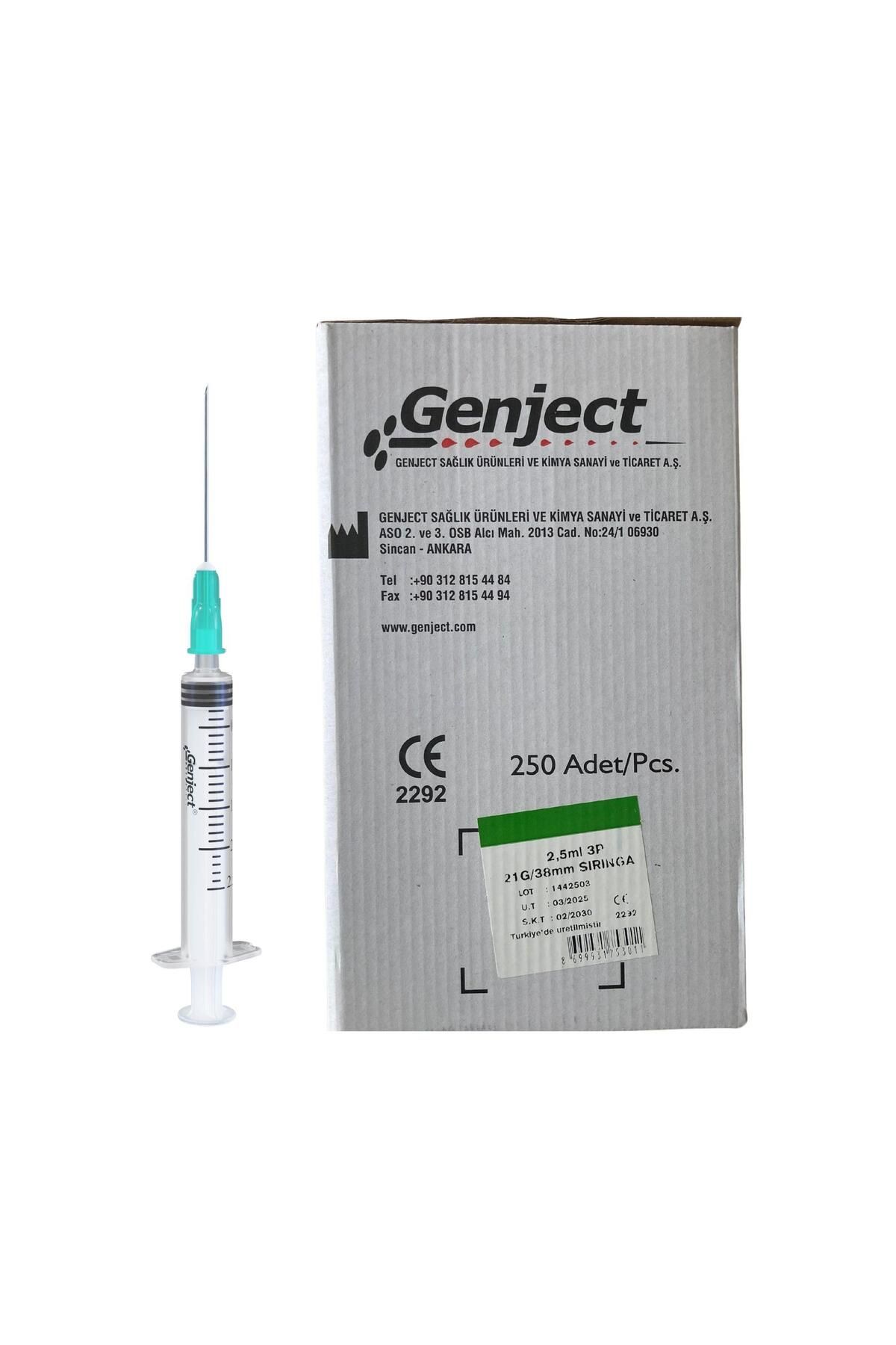 Genject - 2 ML 3PARÇA 21G 0.80X38MM ENJEKTÖR - 250 ADET