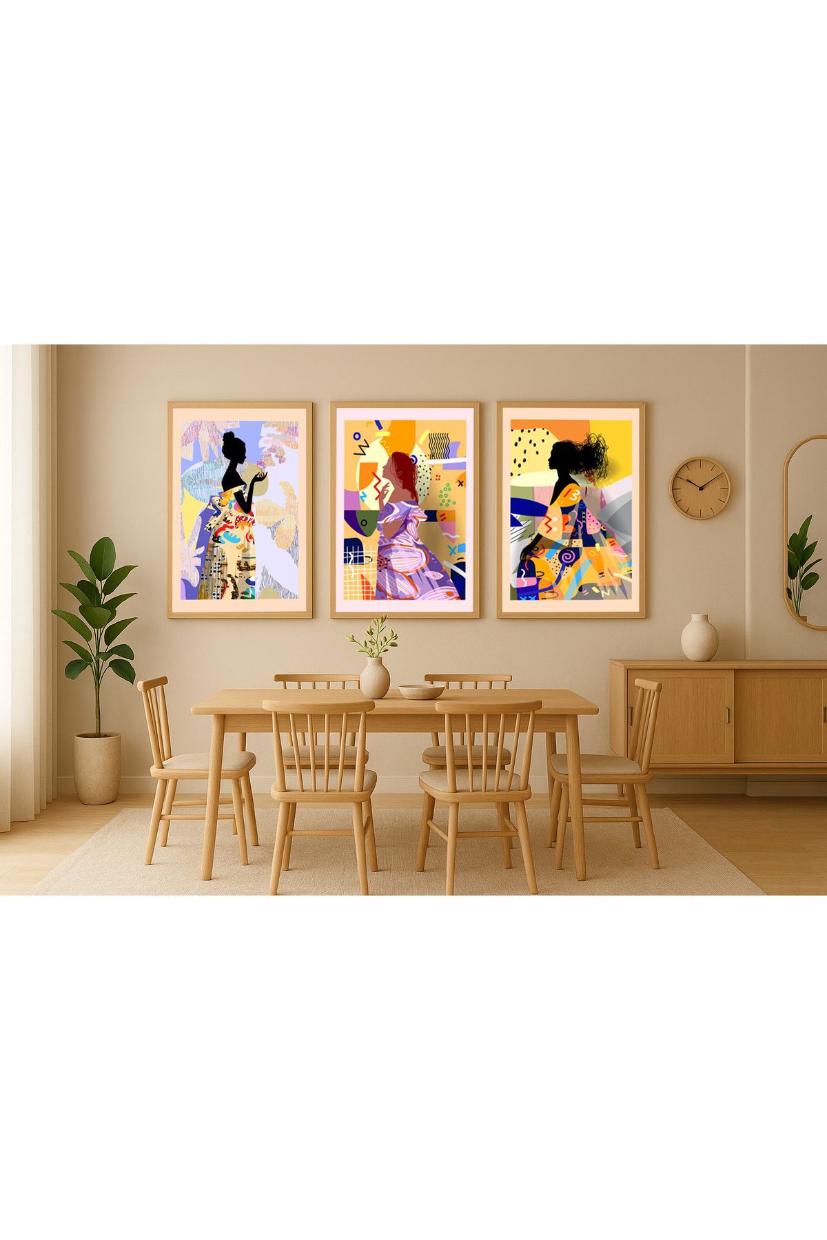 volo dekor Volo Tablo Siyah, Doğal Ahşap Çerçeveli Soyut Sanat Tablo Seti Ev & Ofis Dekoru,