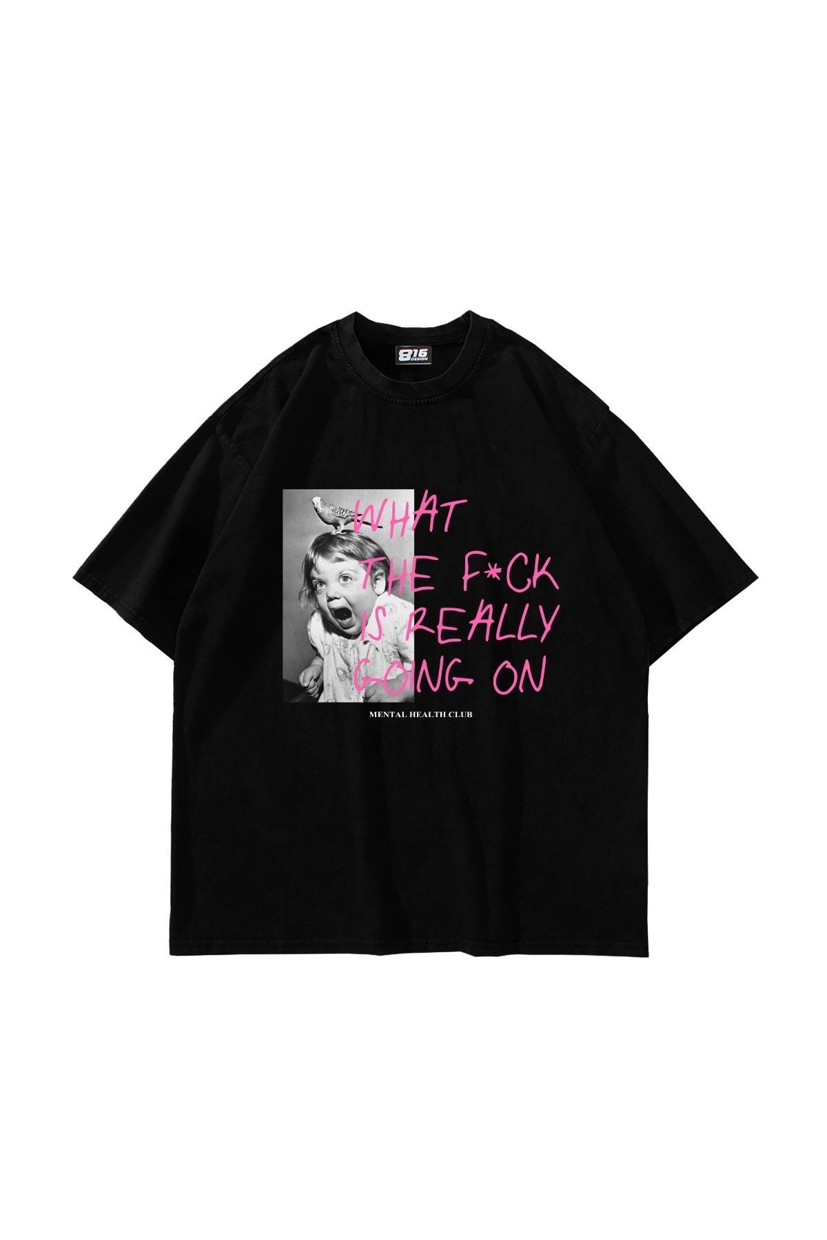 Sekizbiraltı Mental Health Club Baskılı Oversize Unisex Siyah Tshirt
