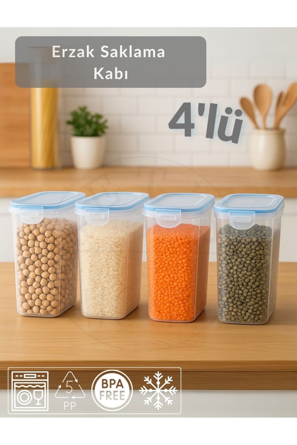 Jet's Home 4'lü Set Erzak Kabı Vakumlu Hava Almaz Bpa Free Kilitlenebilir Bakliyat Kabı 3 L