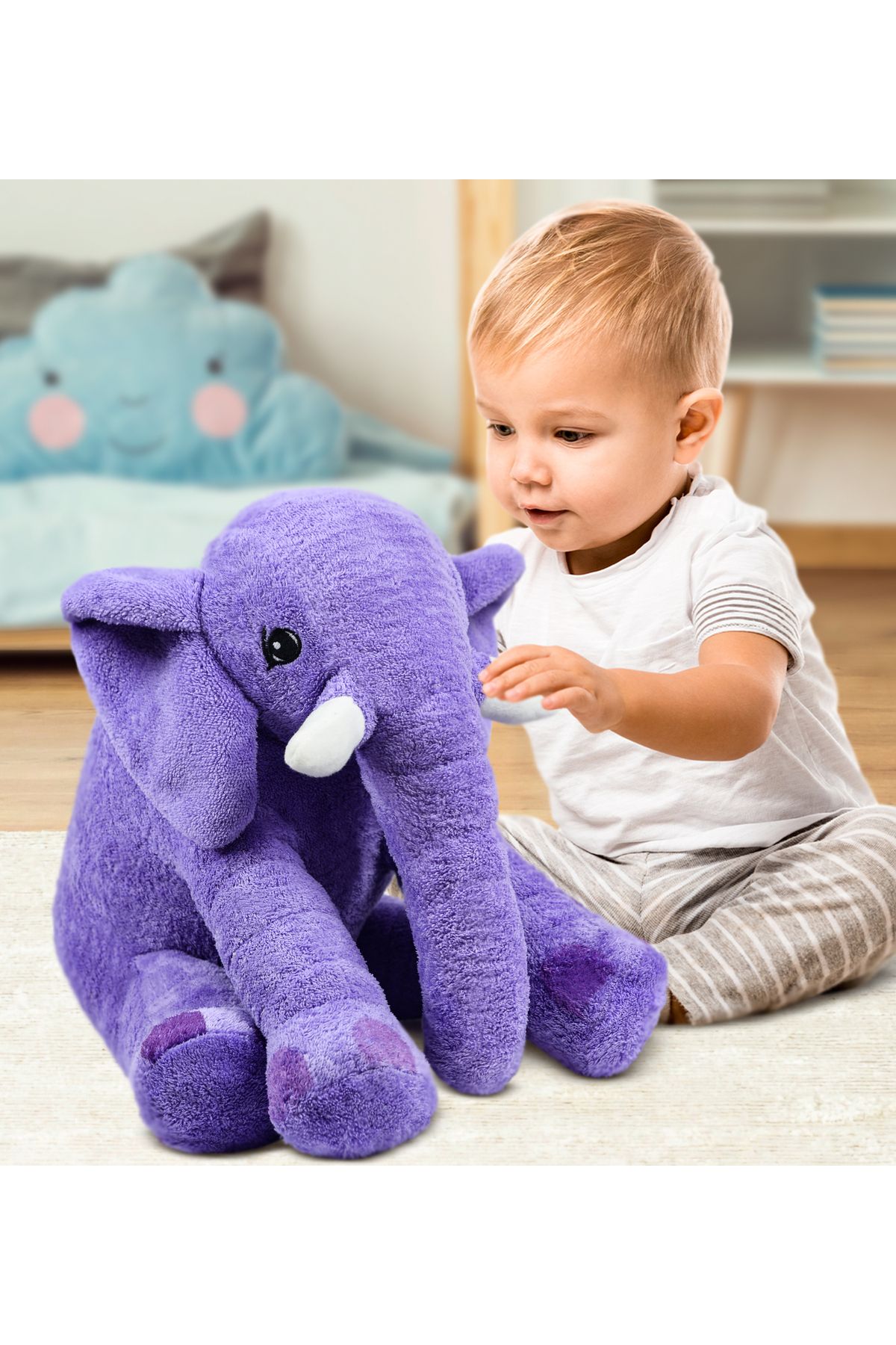 Özgüner Oyuncak Uyku Arkadaşım Fil Büyük Yumuşak Sevimli Peluş Fil Oyuncak 65 Cm