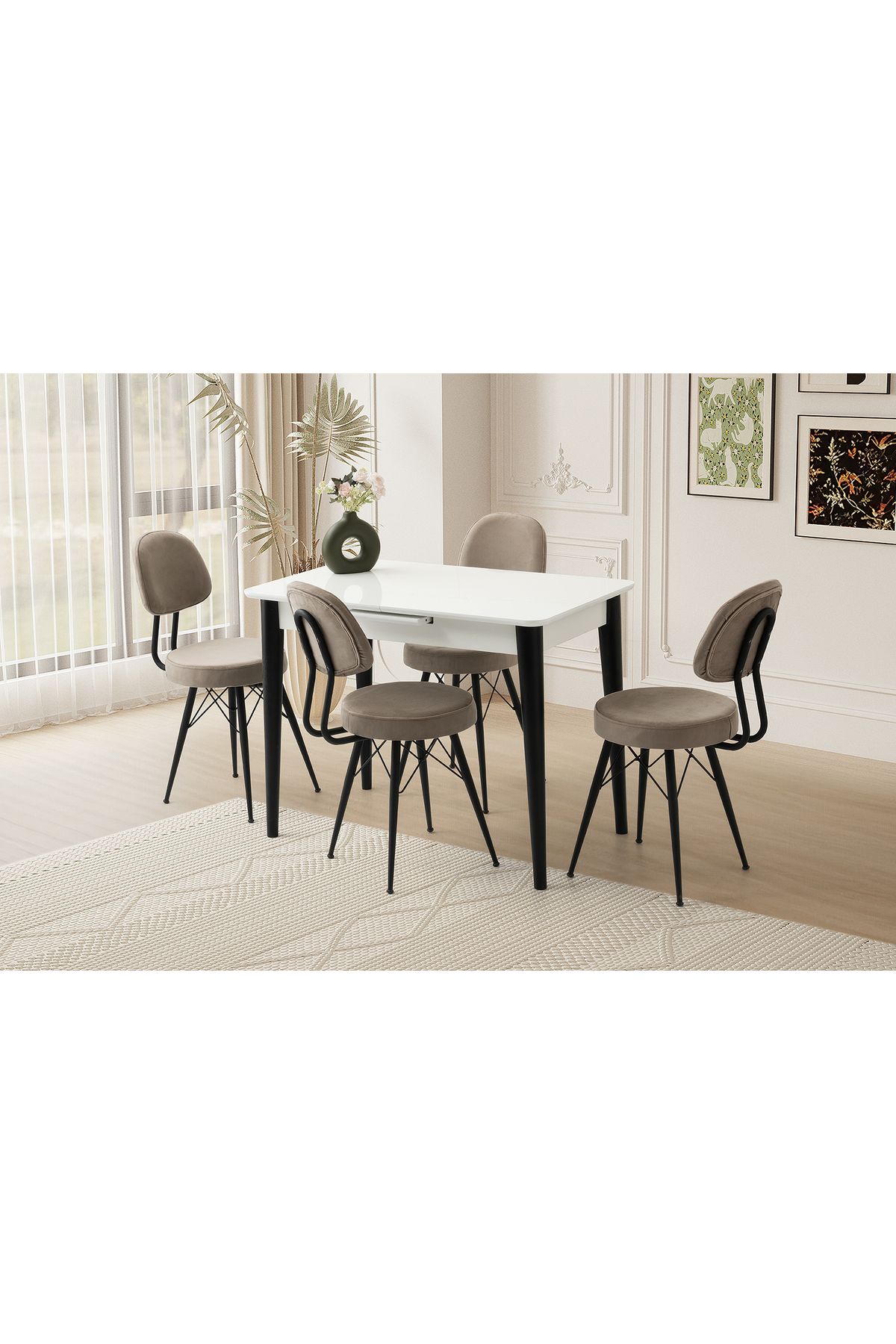 Levent Mobilya Aksesuar MADRİD HG MASA, EYFEL SANDALYE, KAR BEYAZ, 100x60
