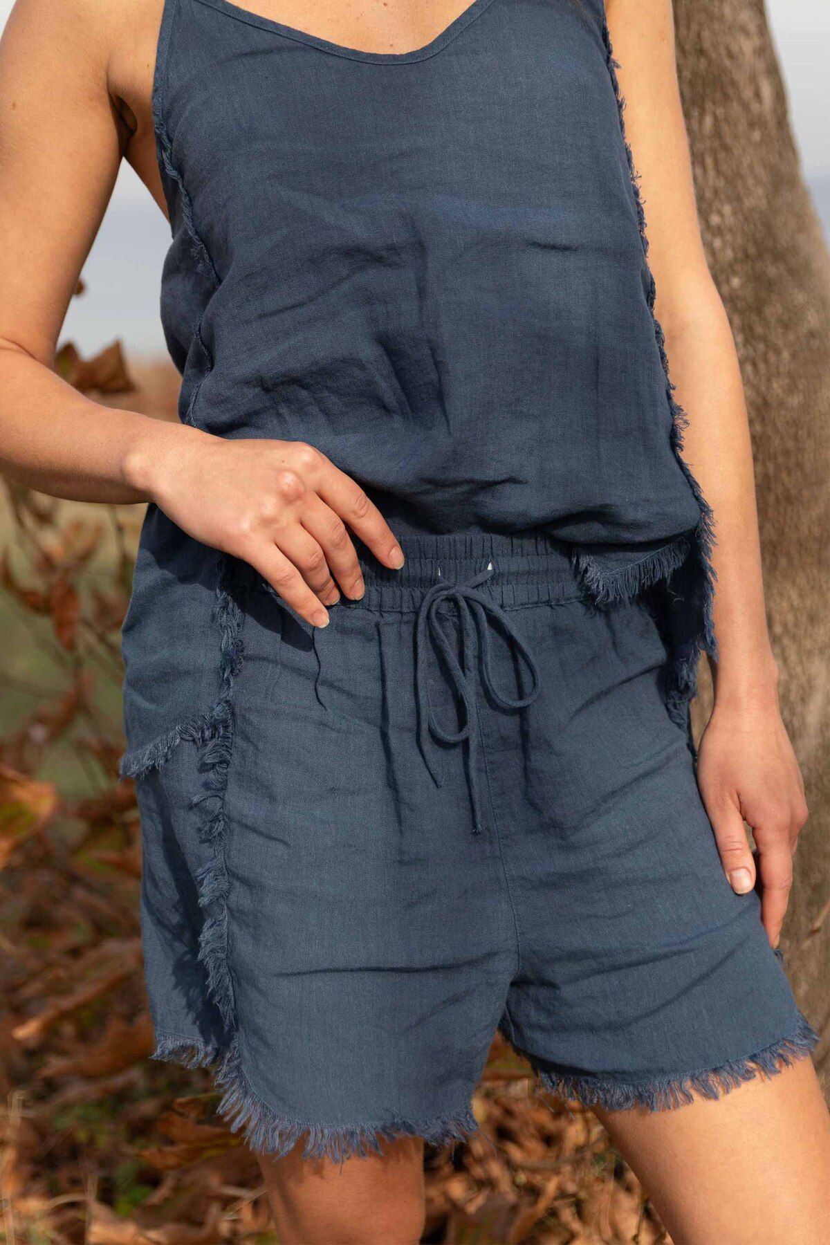 JOJOMIA April Püsküllü Bağcıklı Kadın Kısa Şort Denim