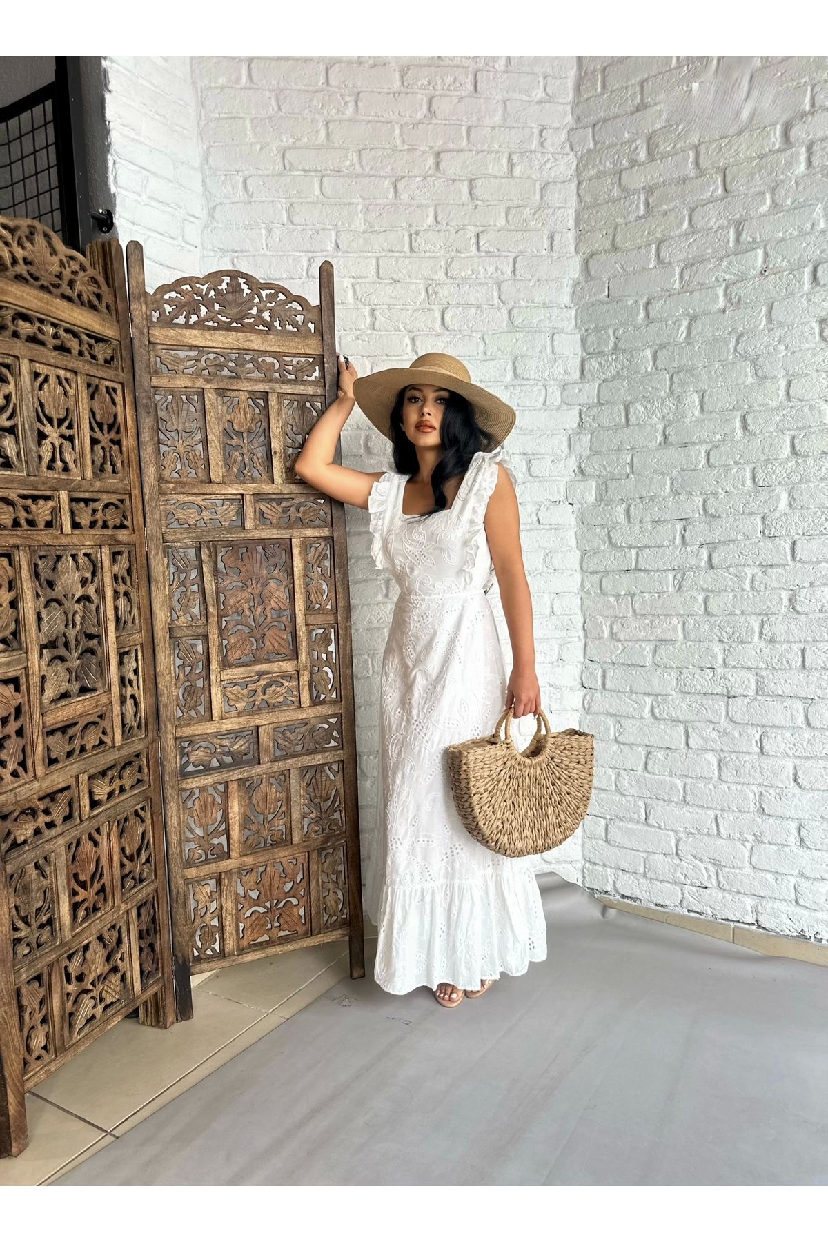 moneta boutique Kadın Fiyonk Bağlama Detaylı Sırt Dekolteli Fırfırlı Fisto Elbise