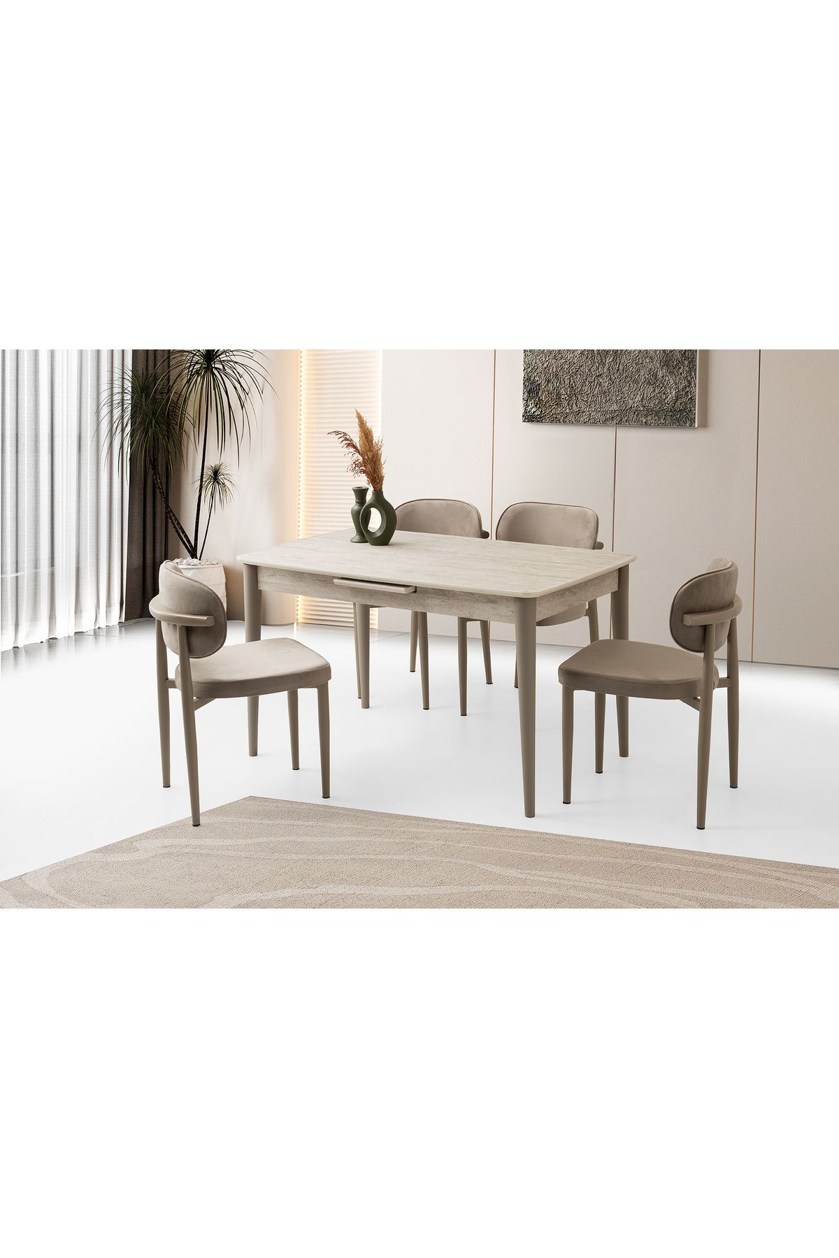 Levent Mobilya Aksesuar MADRİD MASA, PERLA SANDALYE, SİDON, 130x80