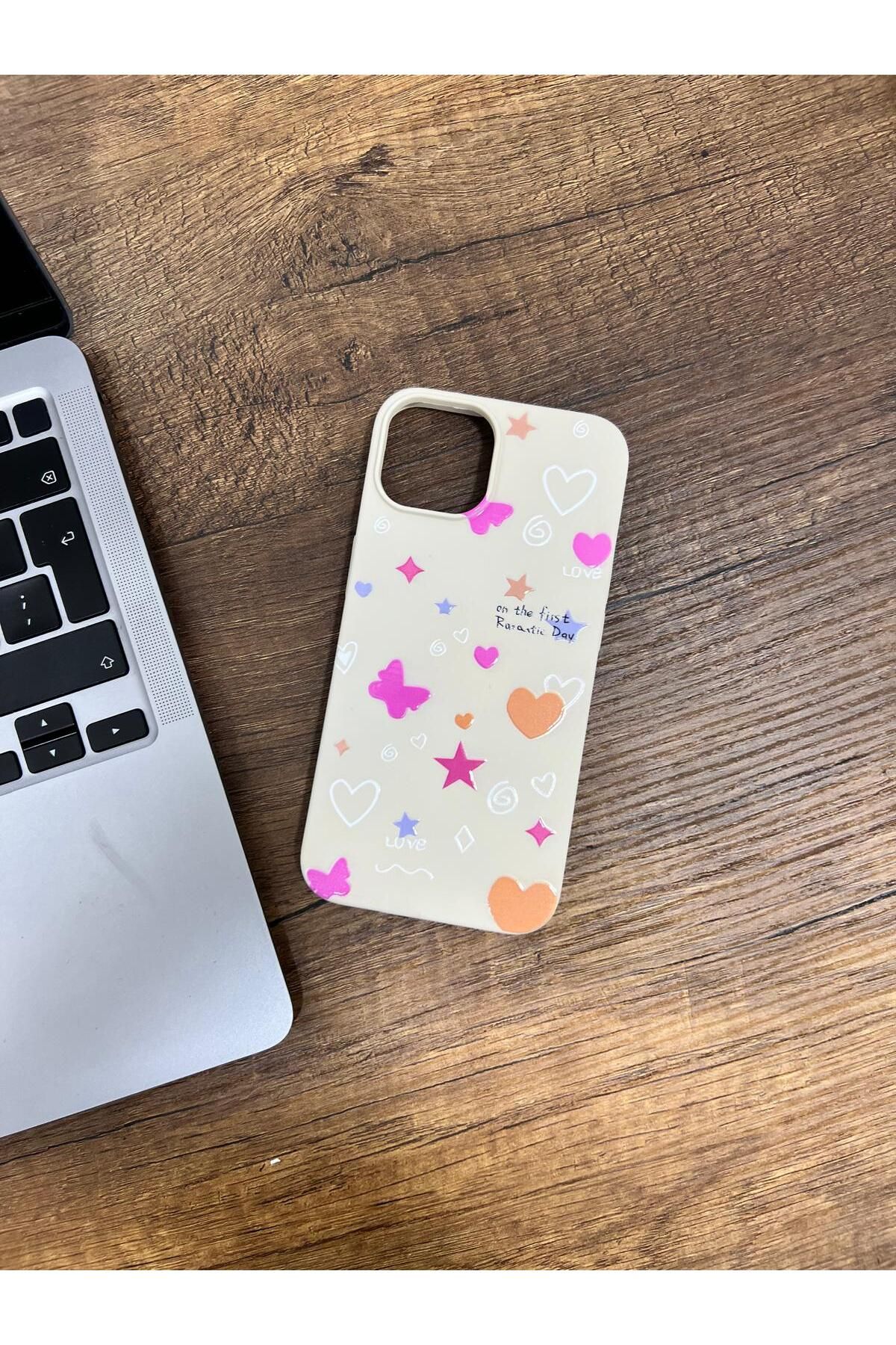 HZR Iphone 13 Bej Karışık Desenli Silikon Kılıf