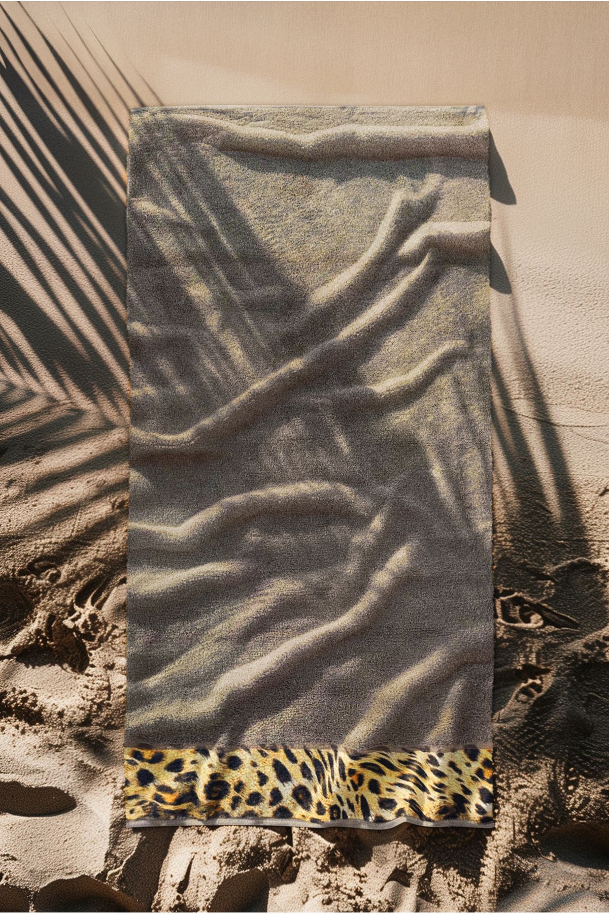 Ellaline Leopar Plaj Havlusu %100 Pamuk Sertifikalı Deniz & Havuz Havlu Kahverengi 70x140cm