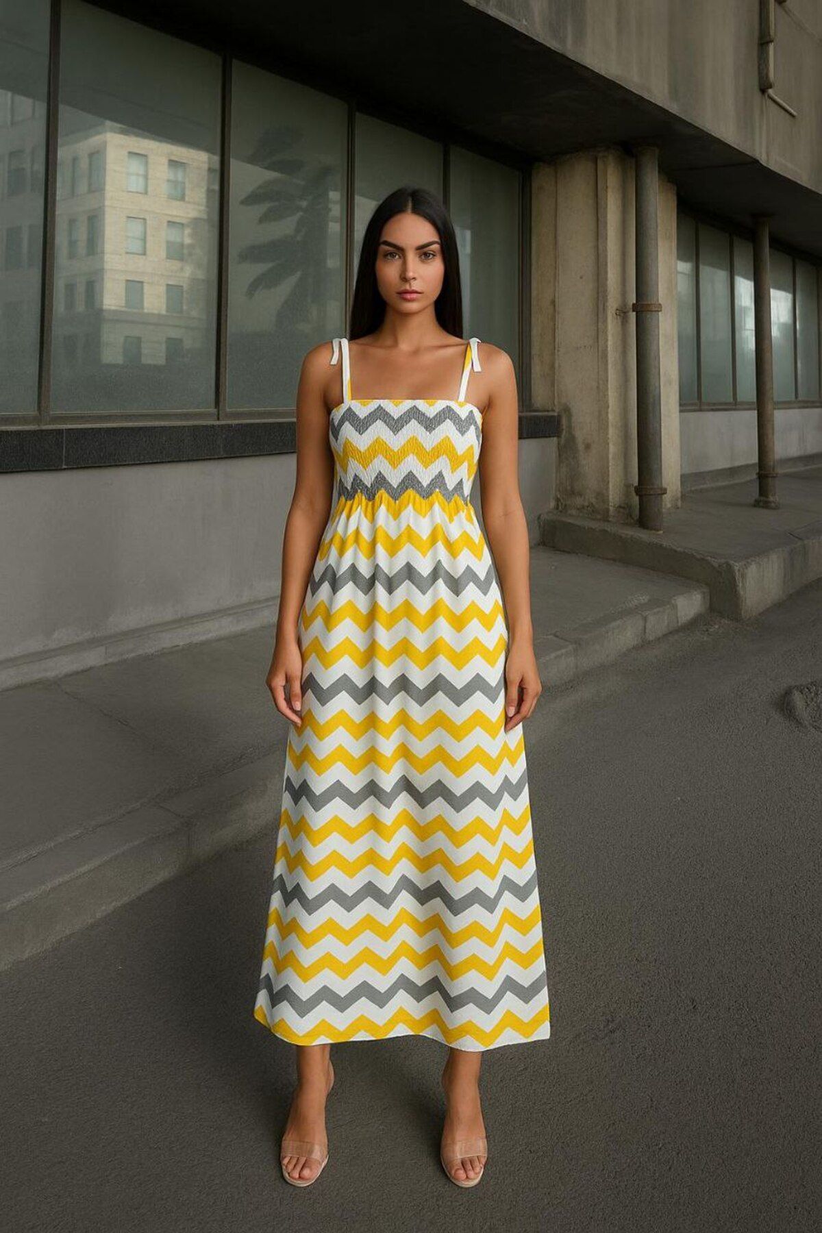 bb butik basic Pamuk Keten Uzun Elbise (Özel Seri) PM4095