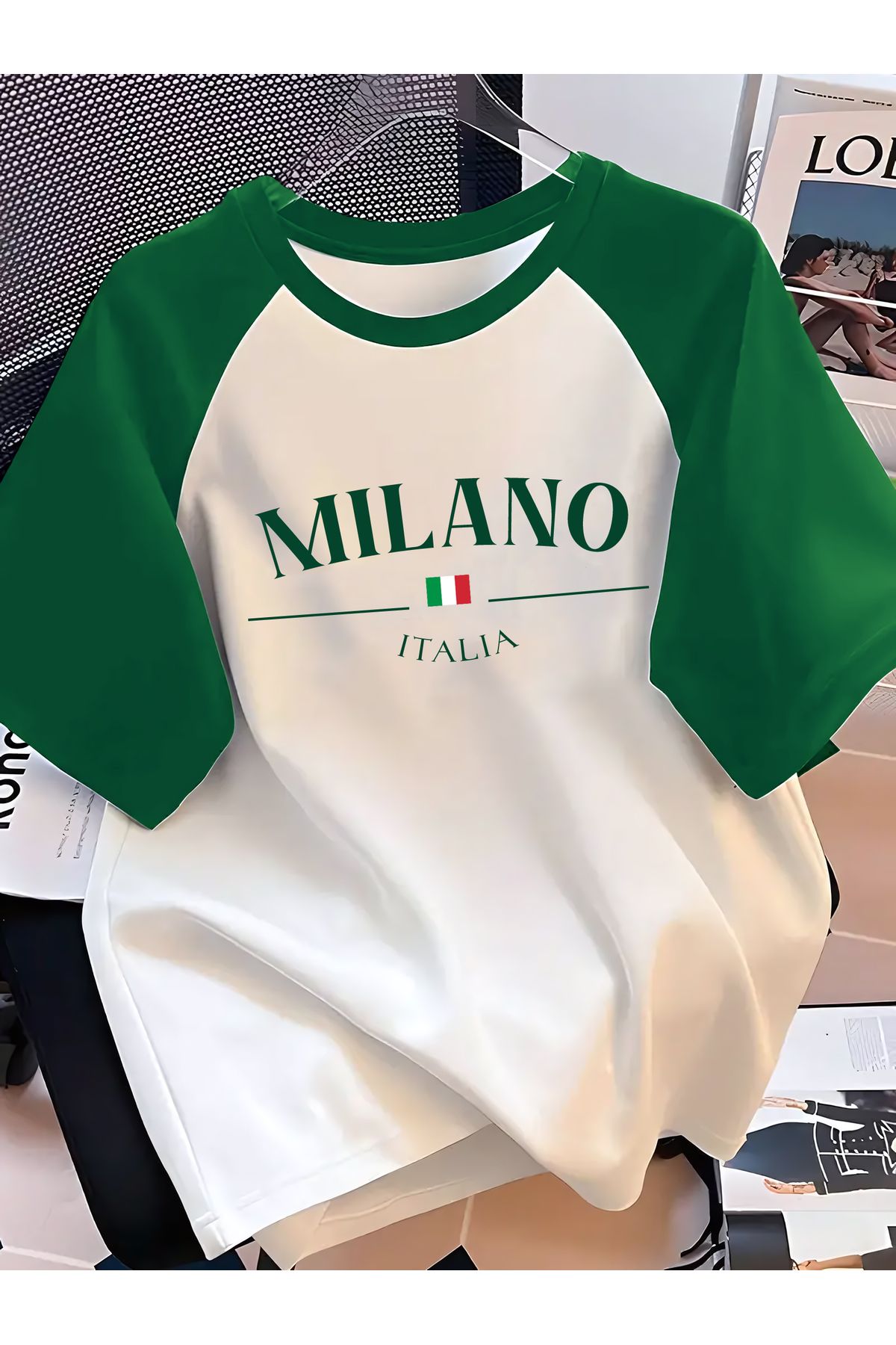 C&C OKULCUNUZ Unisex Terletmez Dayanıklı T-Shirt | Milano Yazı Tasarım Baskılı Nefti Reglan Kol