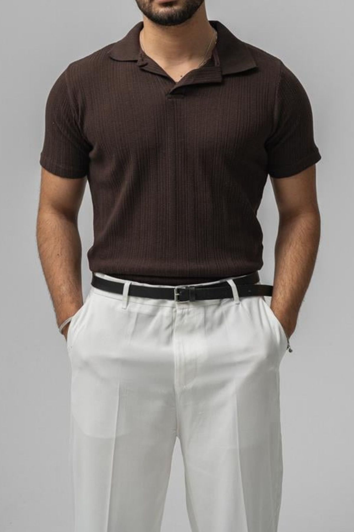 COOL TARZ Erkek Kahverengi İşlemeli Polo Yaka T-Shirt