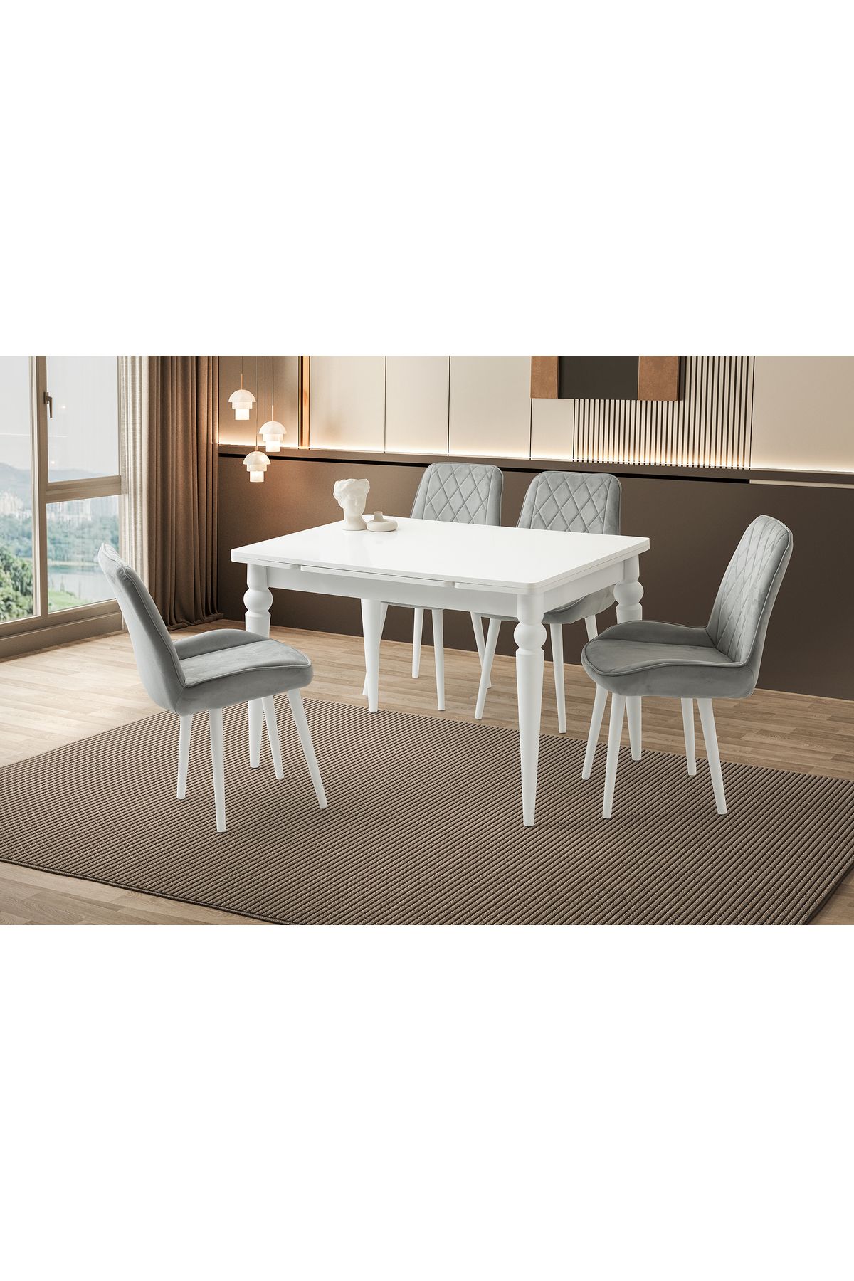 Levent Mobilya Aksesuar ROYAL MASA, ALORA SANDALYE, BEYAZ, 120x80