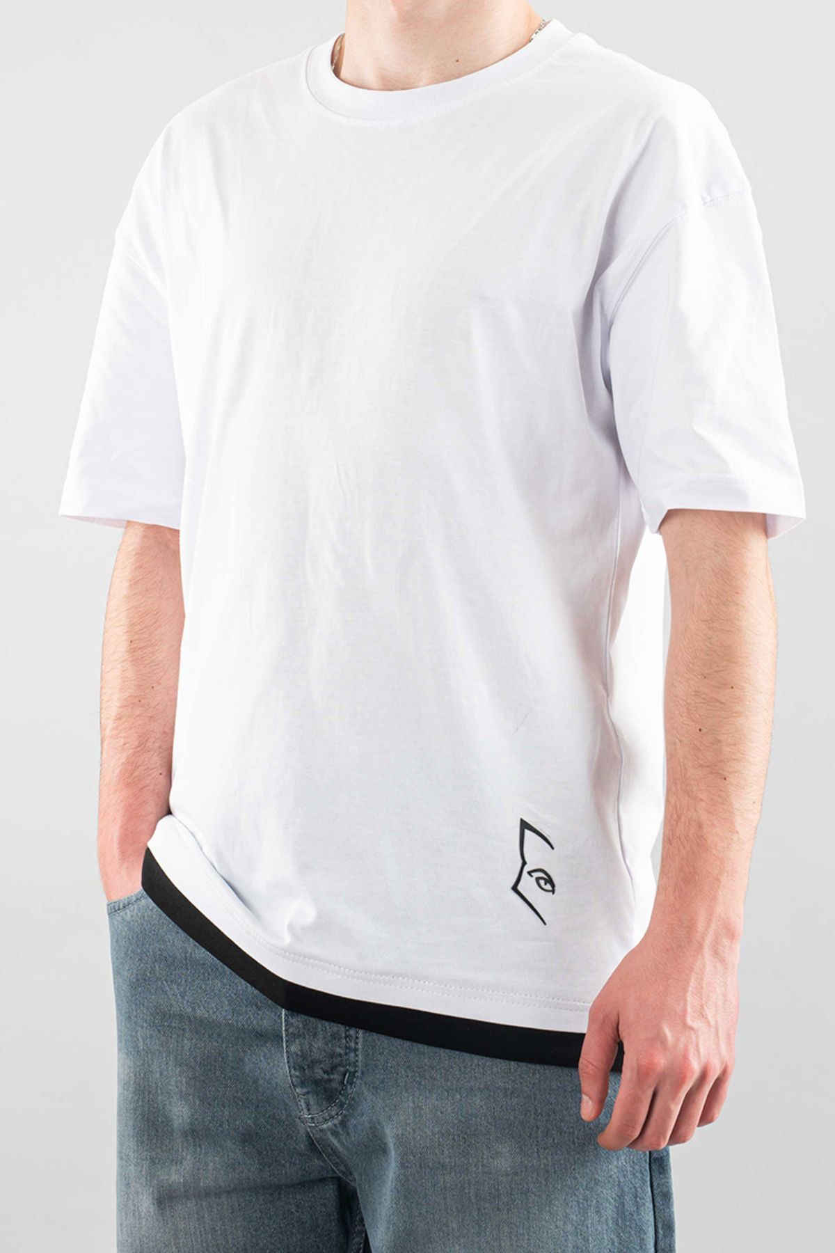 bombe Erkek Özel Bisiklet Yaka Tişört Basic Yarı Owersize Düz Baskılı T-Shirt
