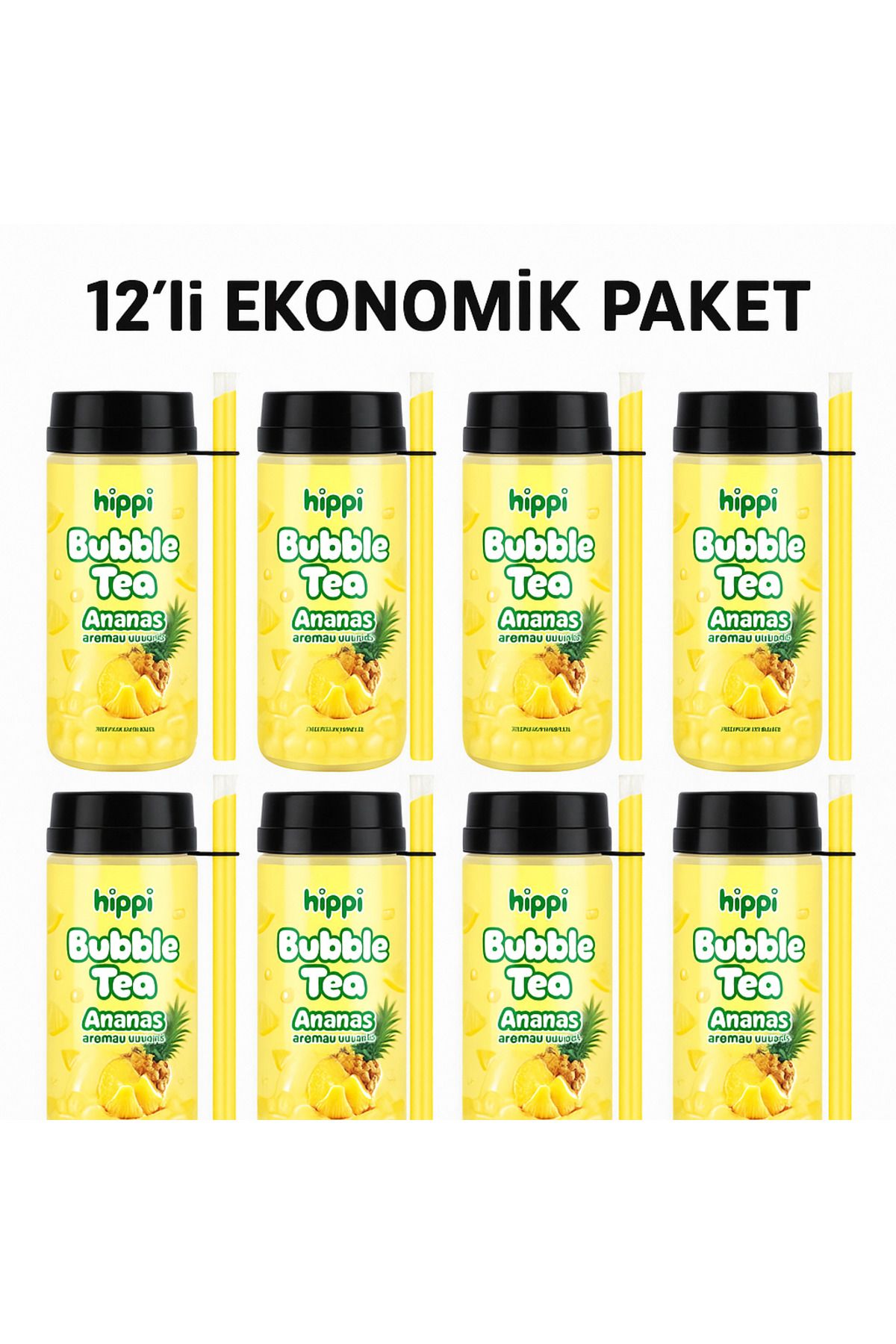 Hippi Bubble Tea Ananas Aromali İçecek 12li Paket
