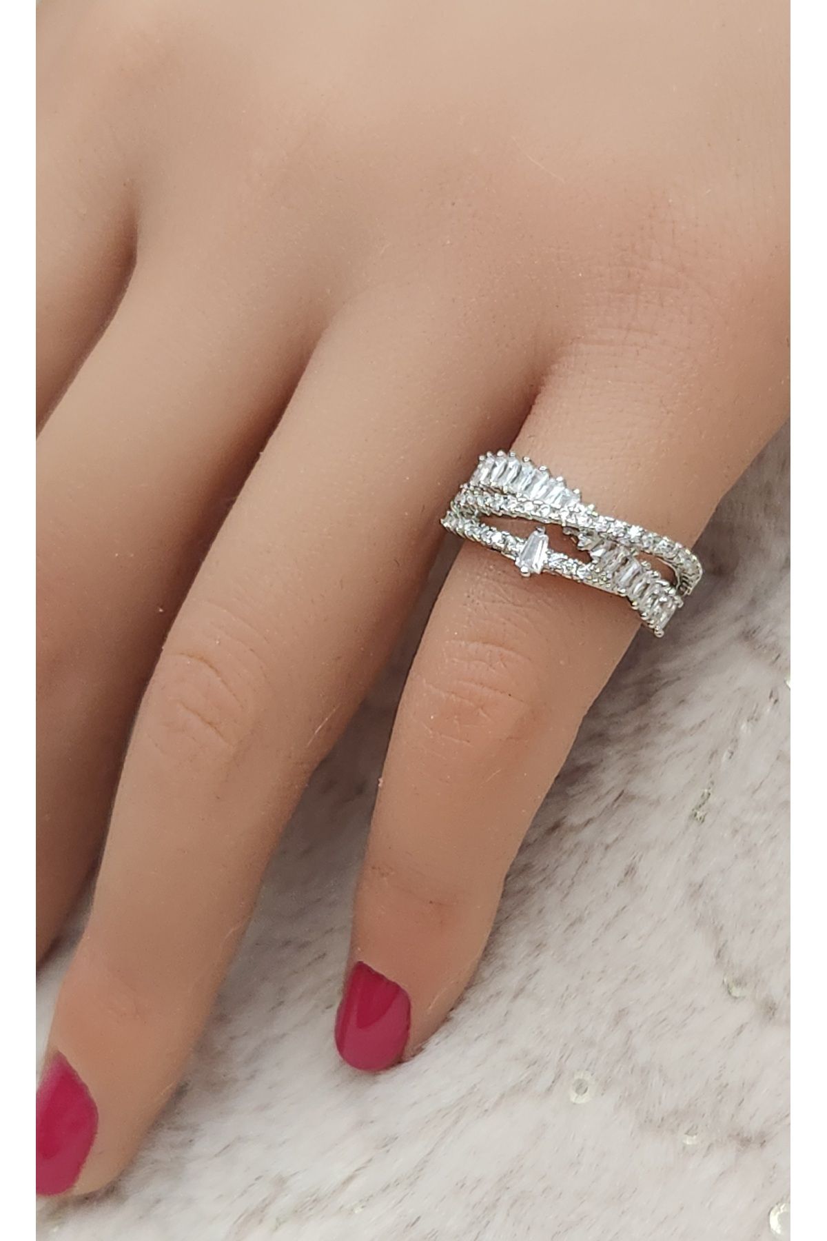 reyselstyle Ayarlanabilir Zirkon Taşlı Gümüş Kaplama Çelik Yüzük