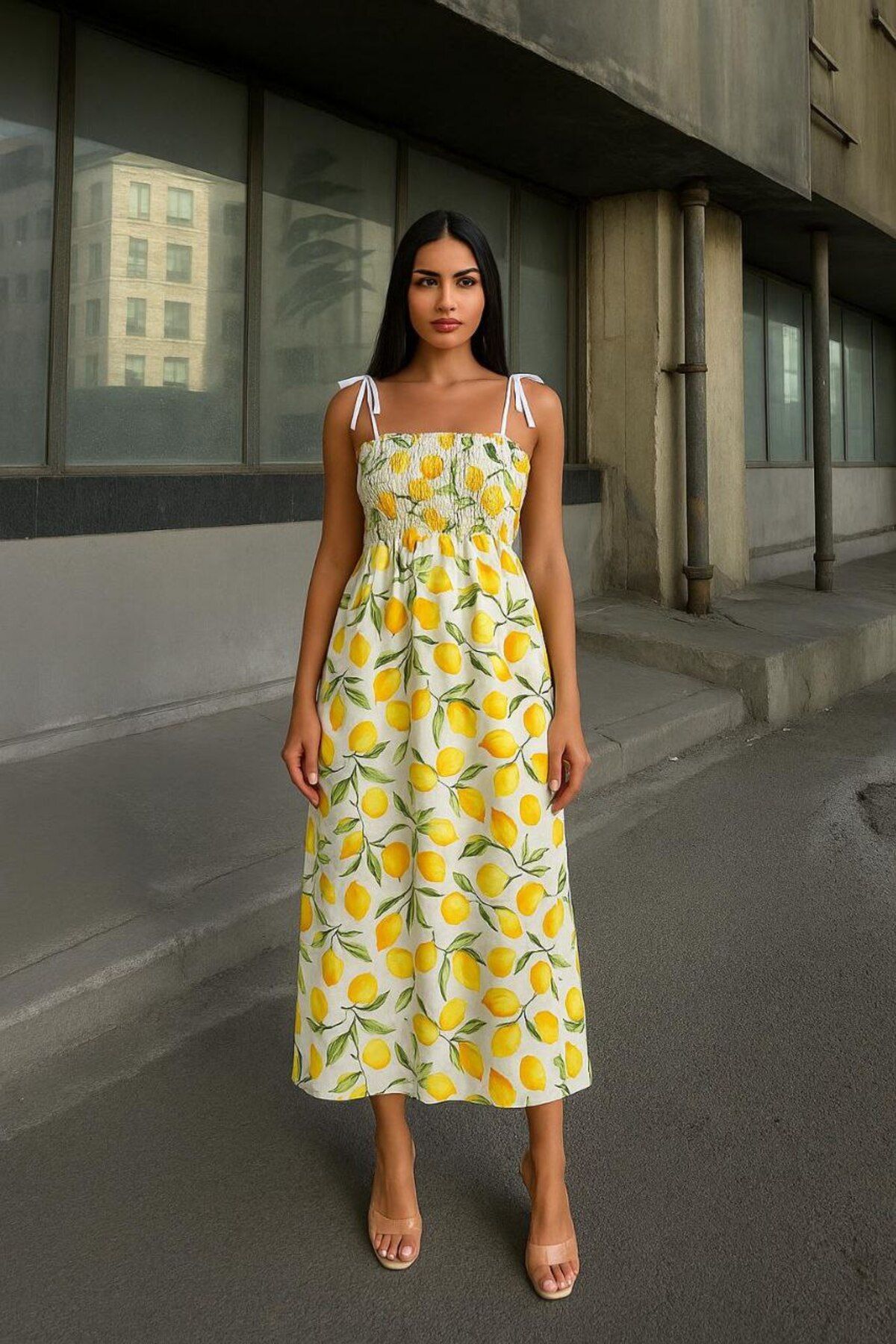 bb butik basic Pamuk Keten Uzun Elbise (Özel Seri) PM4095
