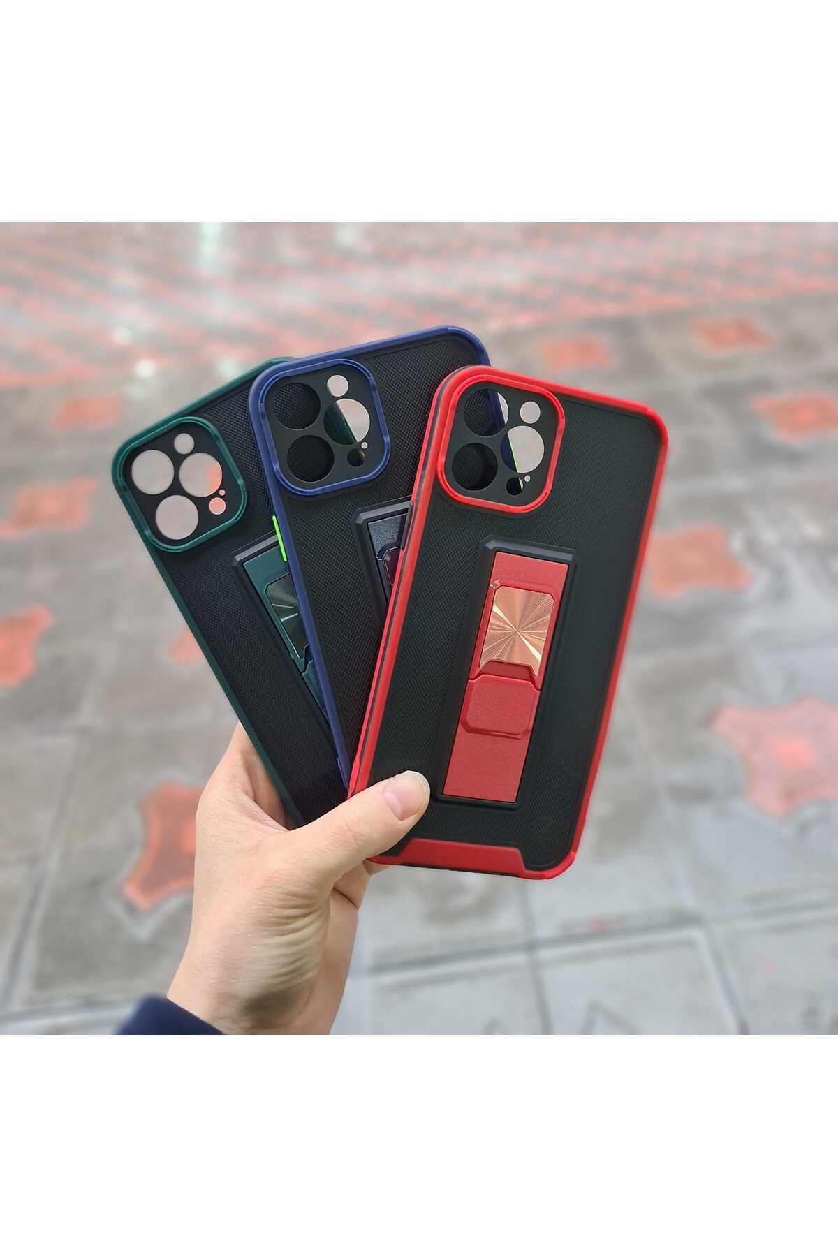 CEP-HANE Apple İphone 12 Pro Max Çift Renkli Katlanır Braket Cep Telefonu Kılıfı Zırh Kılıf