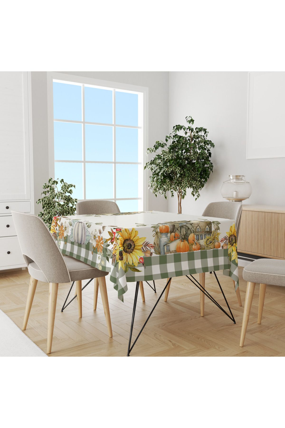 Home Fall Yeşil Ekose Dertsiz Balkabağı Masa Örtüsü